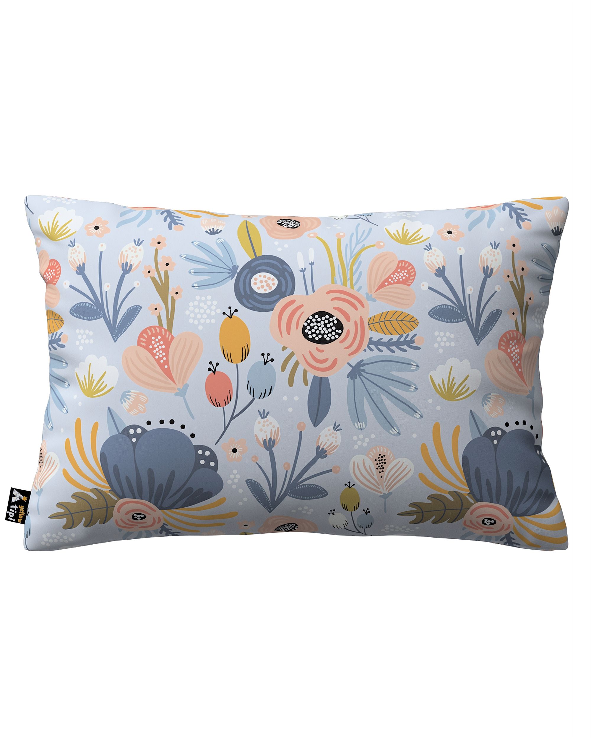Housse de coussin Milly forme rectangulaire couleur bleu tissu à motifs