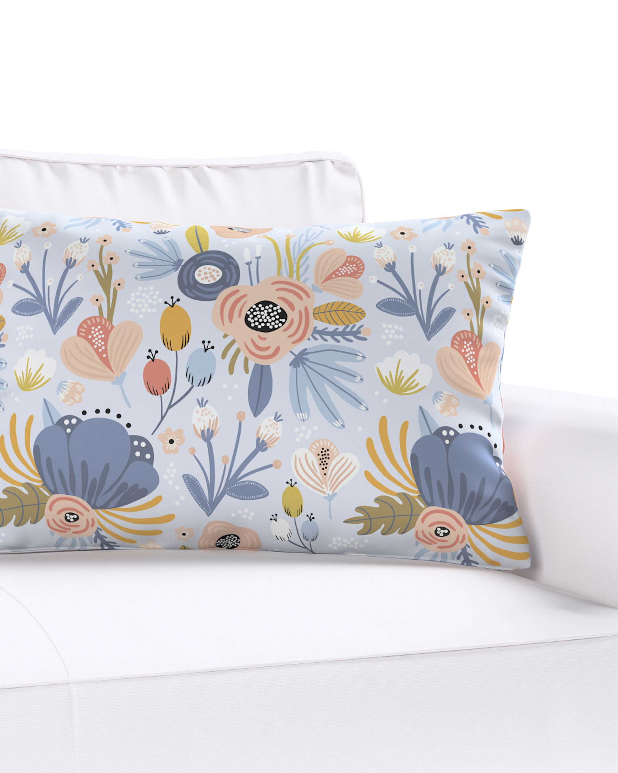Housse de coussin Milly forme rectangulaire couleur bleu tissu à motifs (hover)
