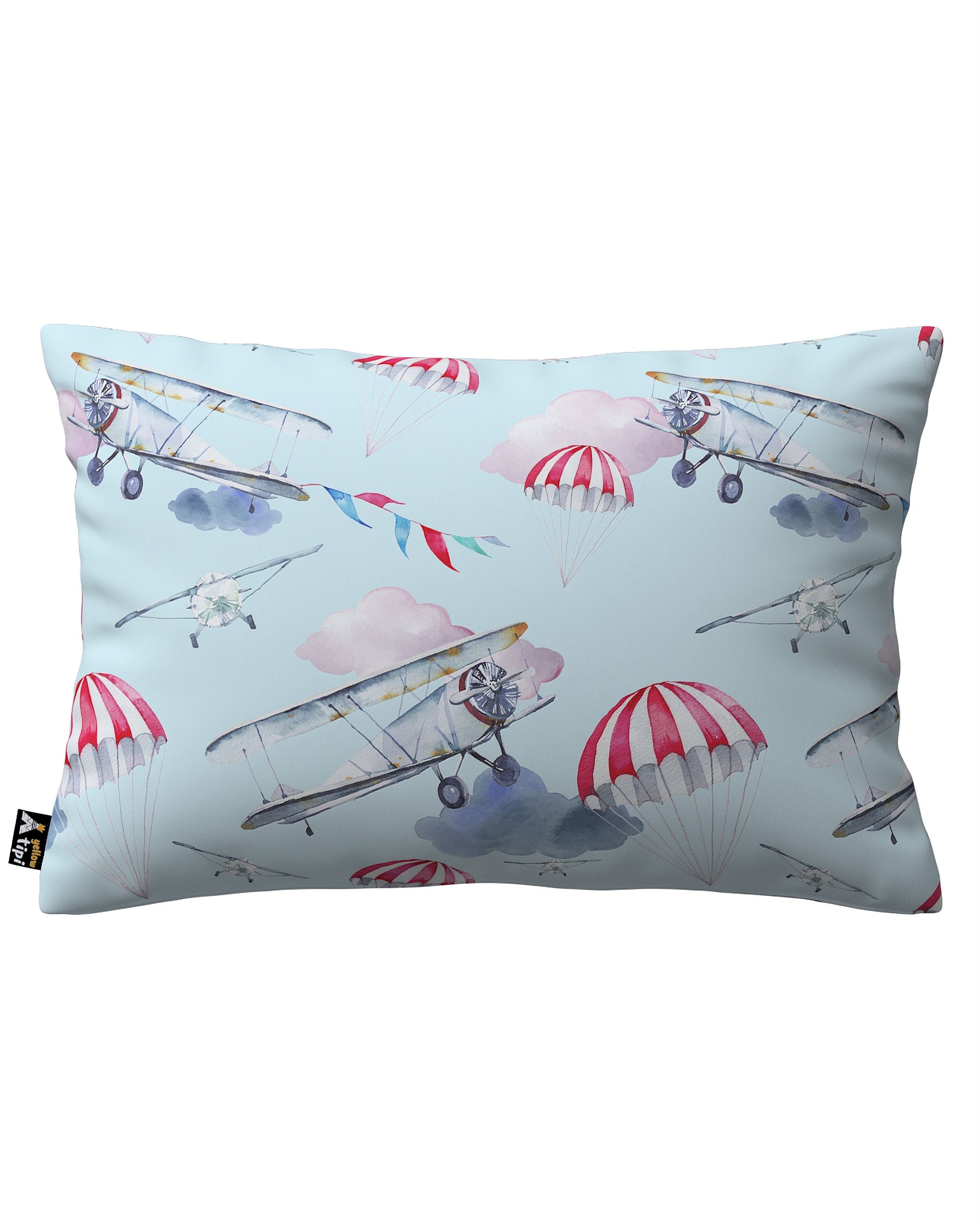 Housse de coussin Milly forme rectangulaire couleur bleu tissu à motifs