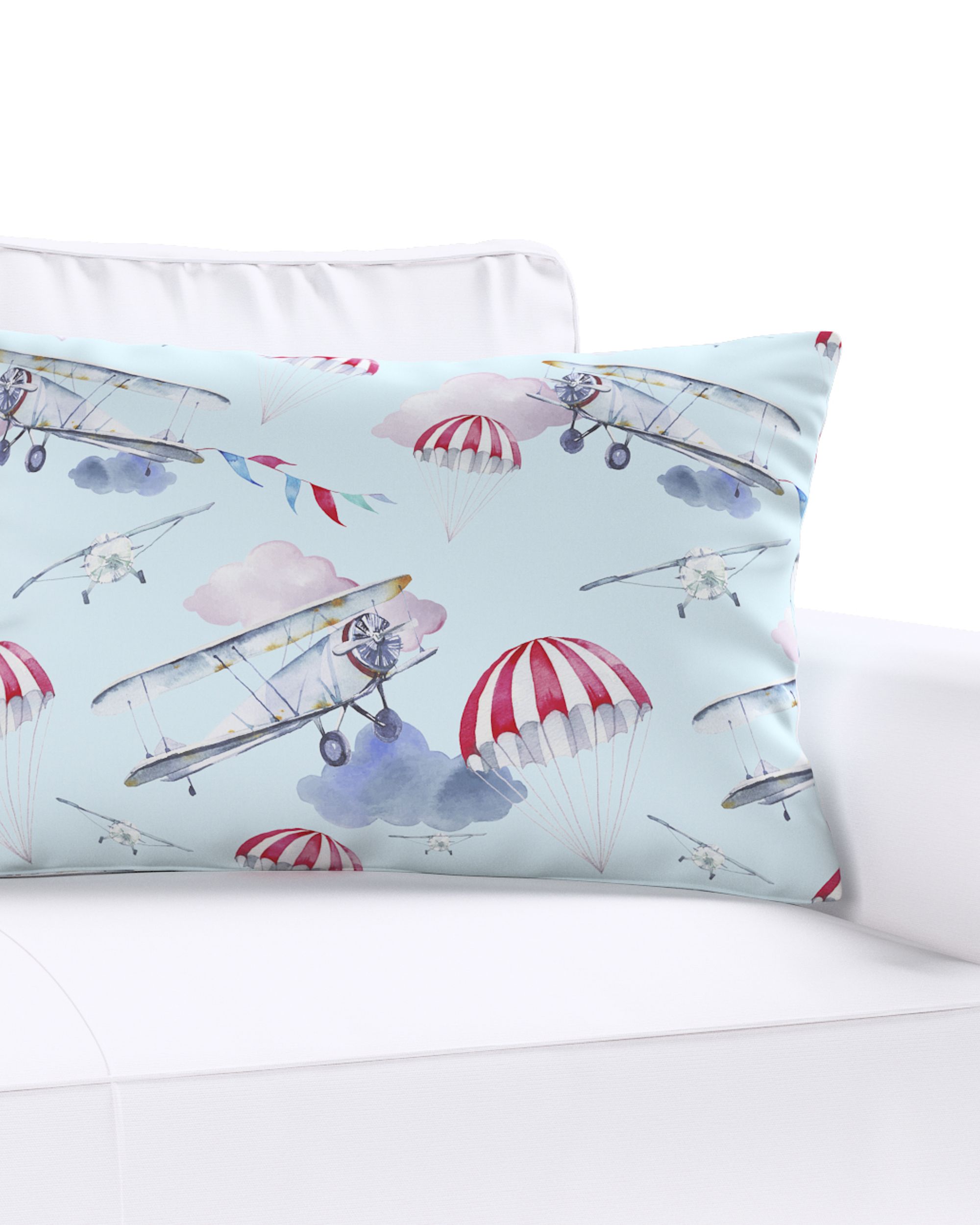 Housse de coussin Milly forme rectangulaire couleur bleu tissu à motifs (hover)