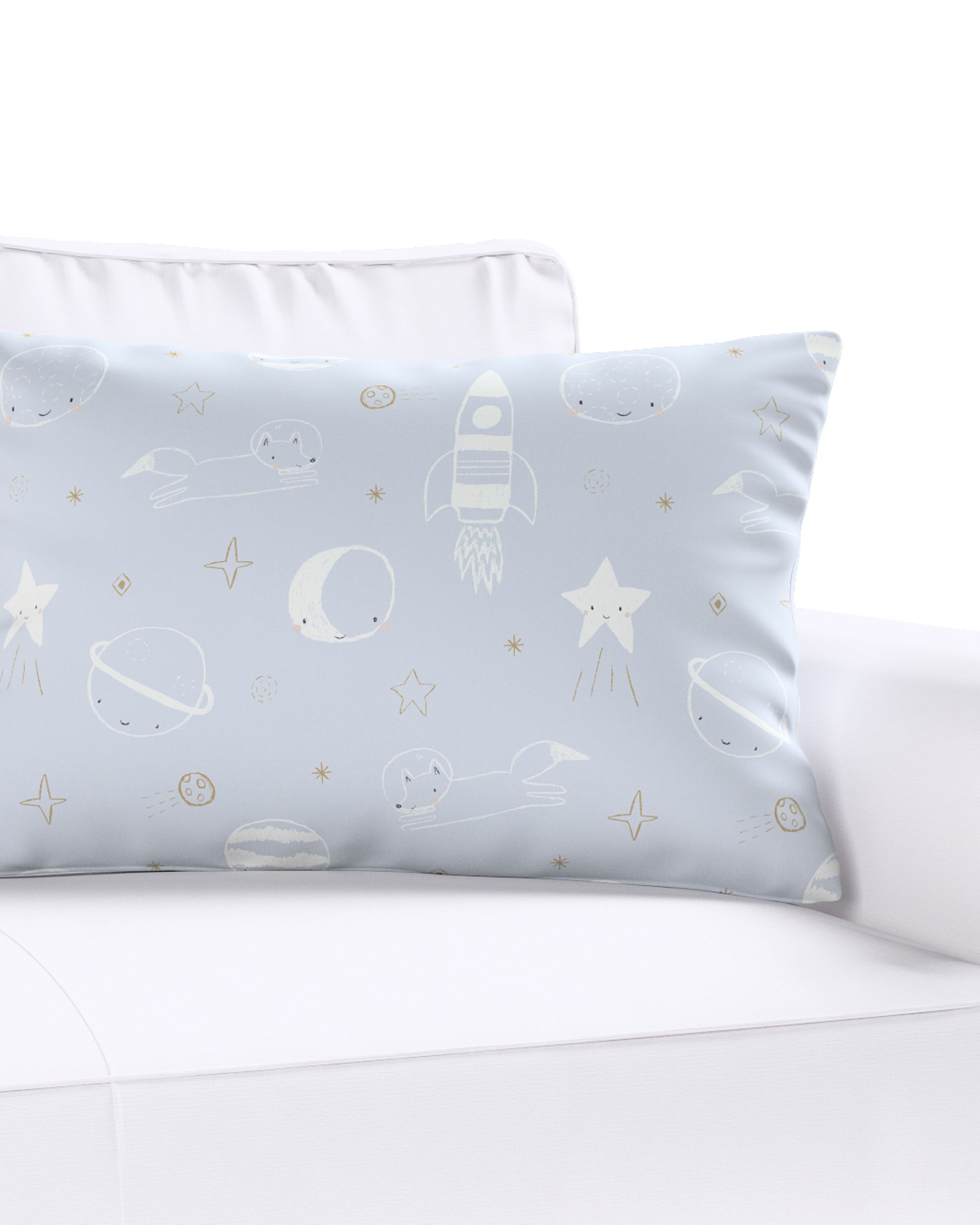 Housse de coussin Milly forme rectangulaire couleur bleu tissu à motifs (hover)