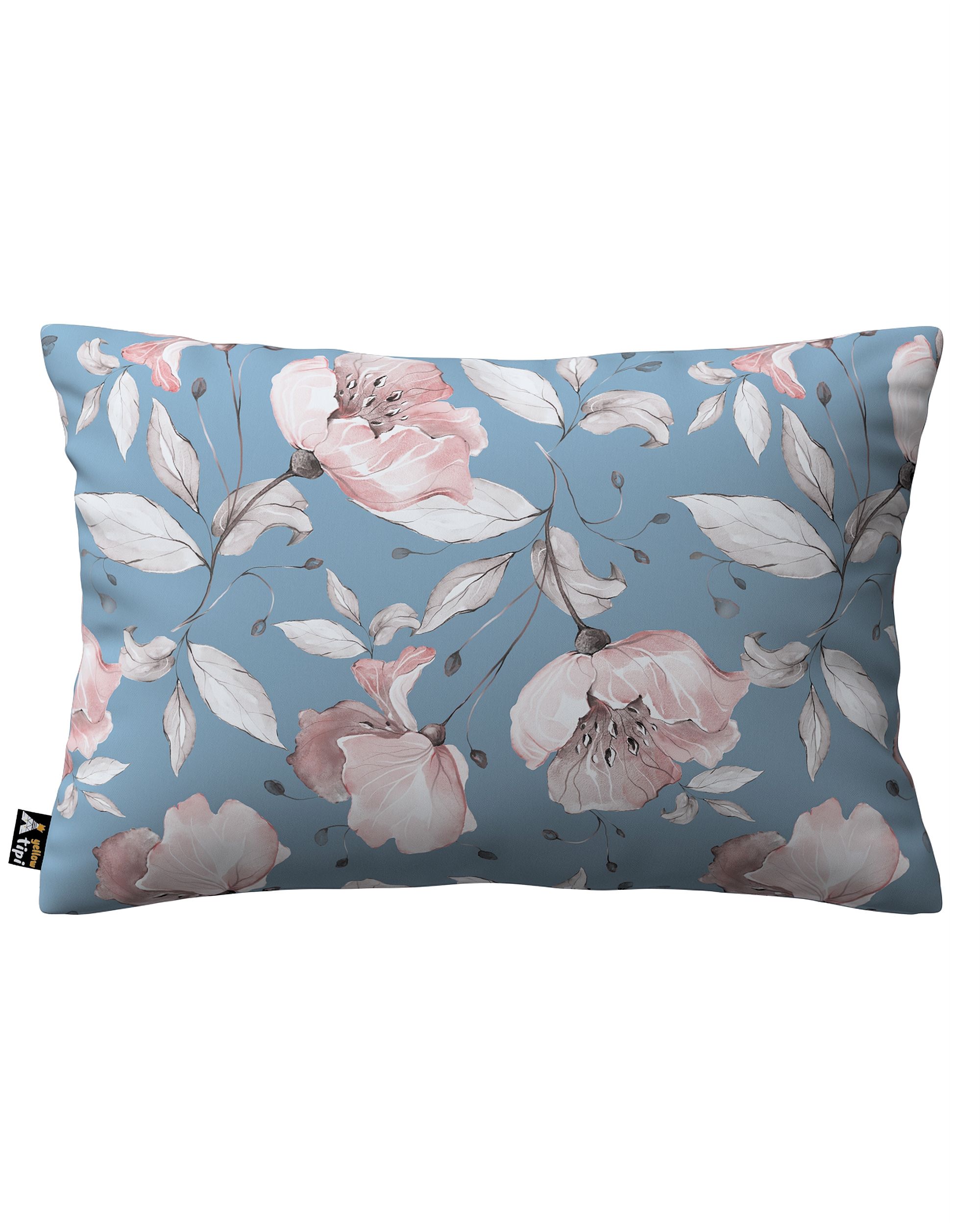 Housse de coussin Milly forme rectangulaire couleur bleu tissu à motifs