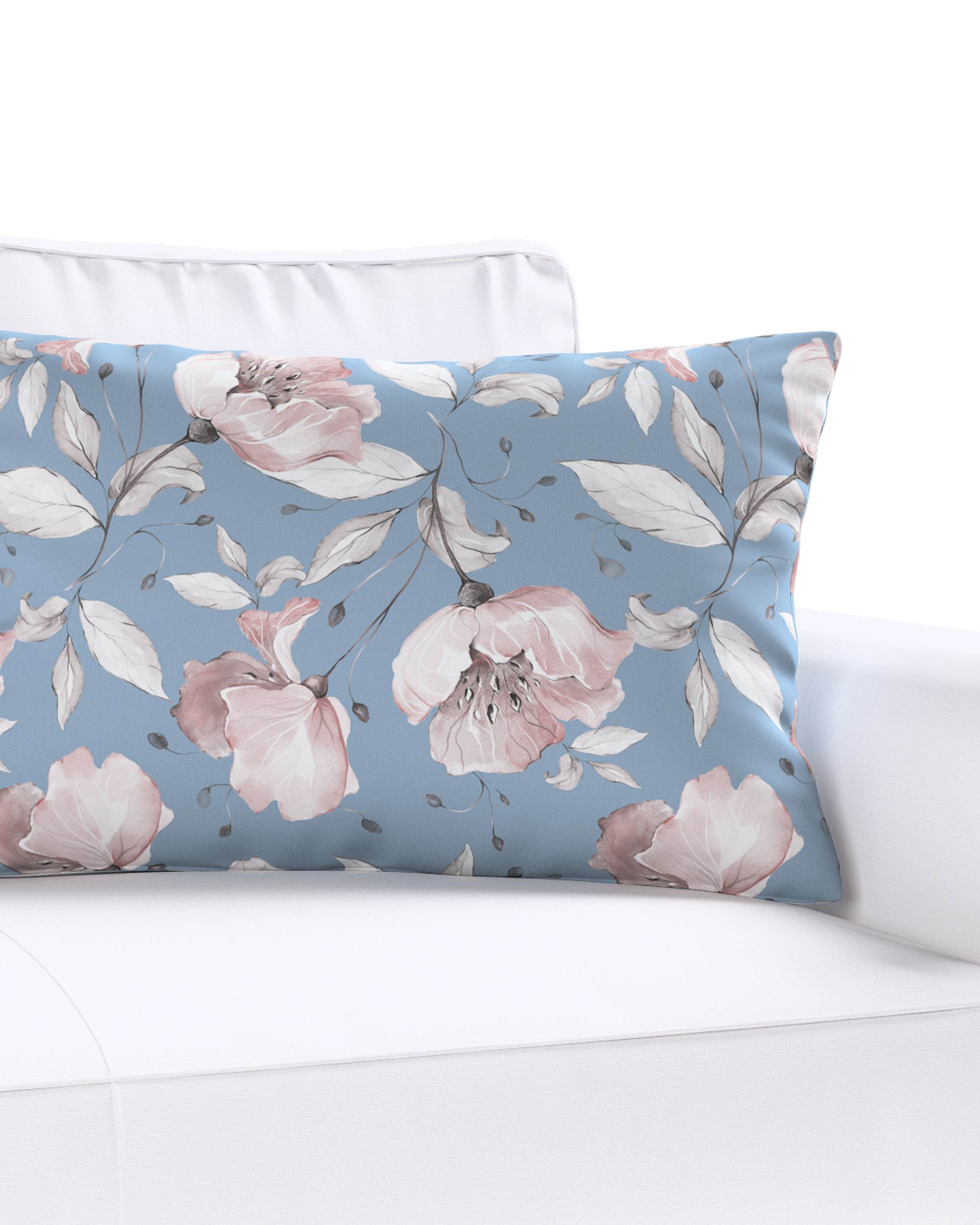 Housse de coussin Milly forme rectangulaire couleur bleu tissu à motifs (hover)