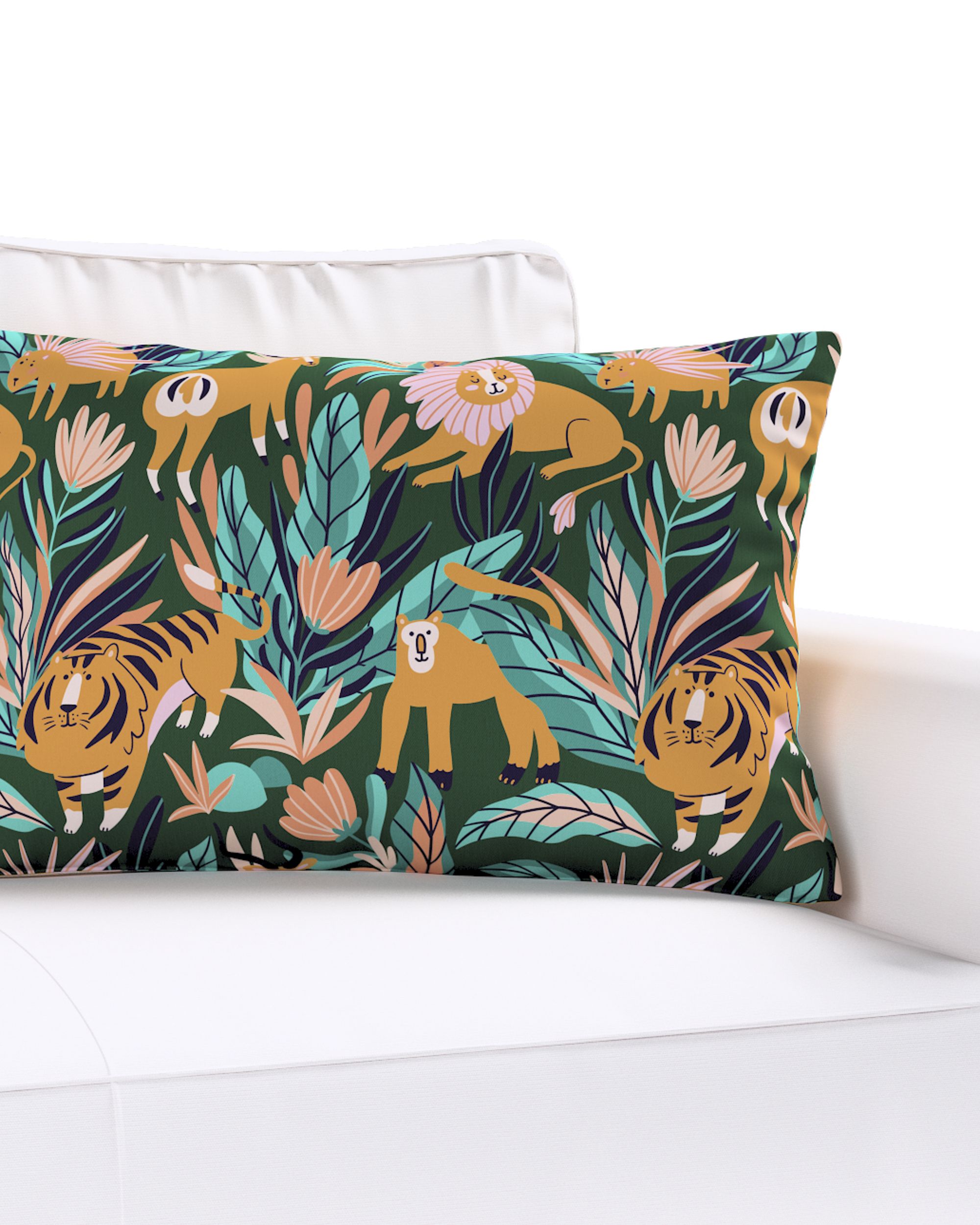 Housse de coussin Milly forme rectangulaire couleur orange tissu à motifs (hover)