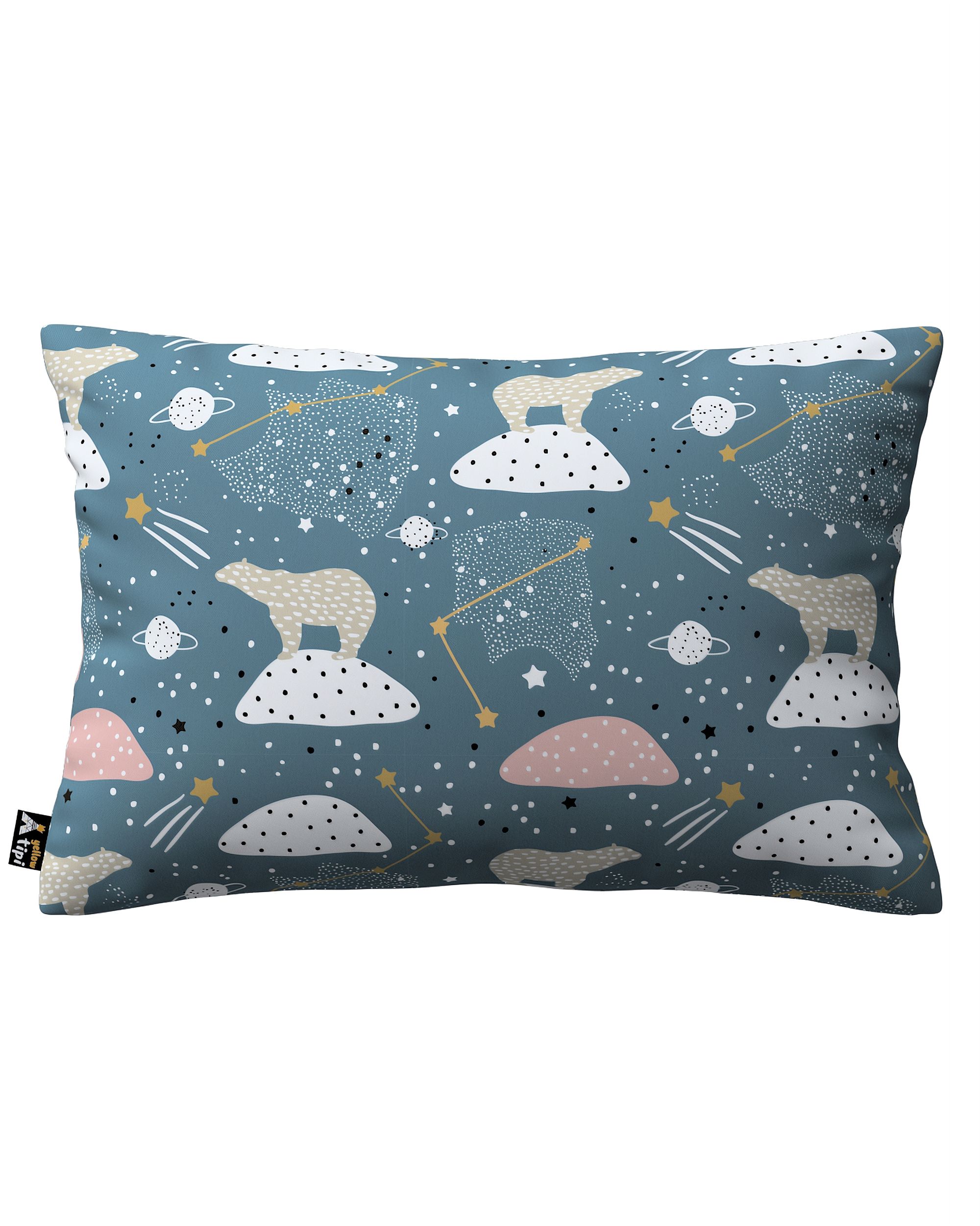Housse de coussin Milly forme rectangulaire couleur bleu tissu à motifs
