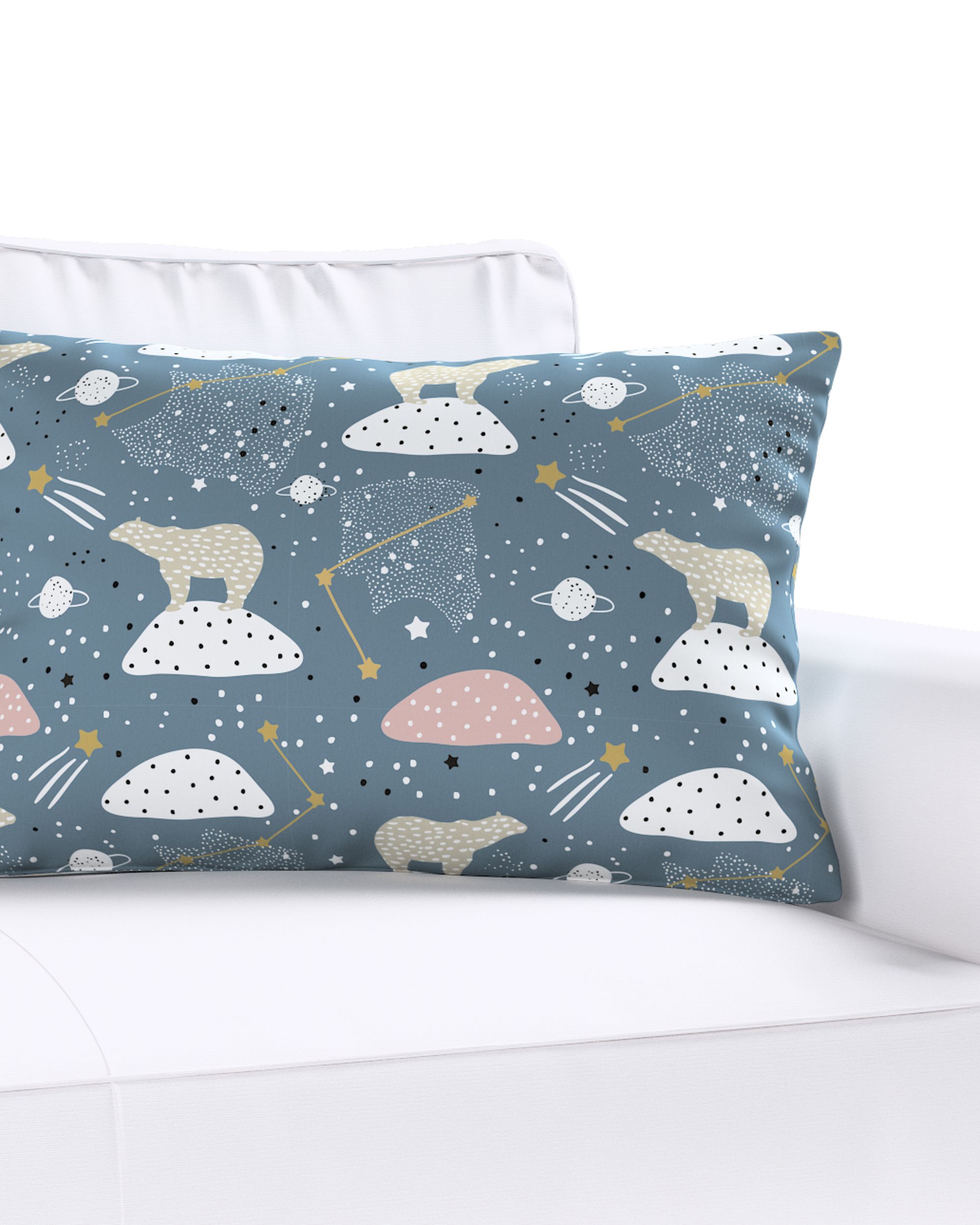 Housse de coussin Milly forme rectangulaire couleur bleu tissu à motifs (hover)