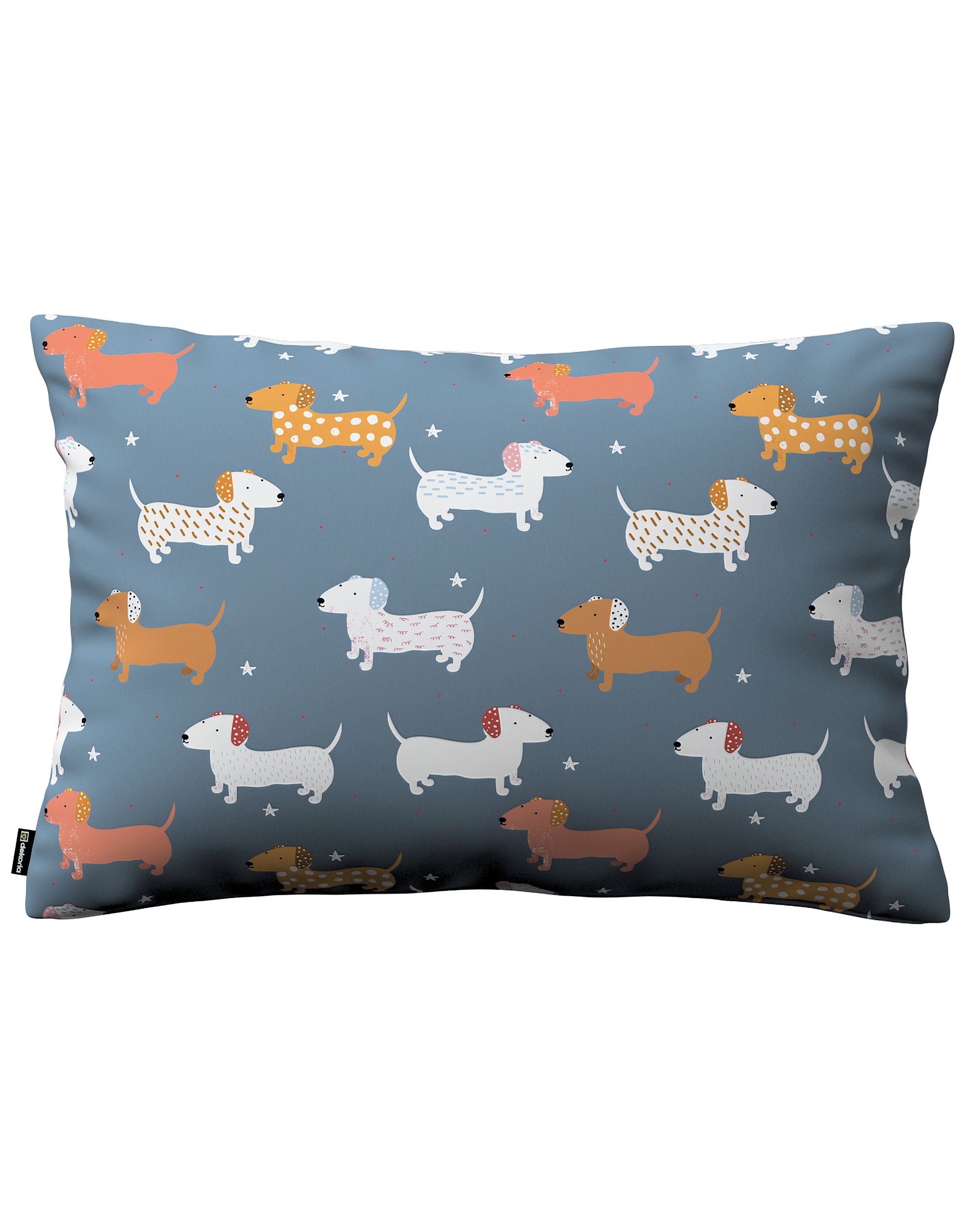 Housse de coussin Milly forme rectangulaire couleur bleu tissu à motifs