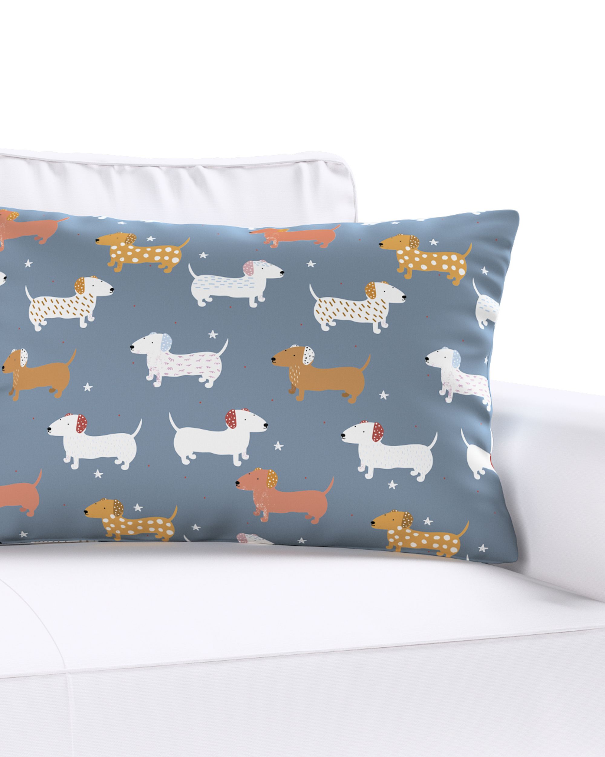 Housse de coussin Milly forme rectangulaire couleur bleu tissu à motifs (hover)