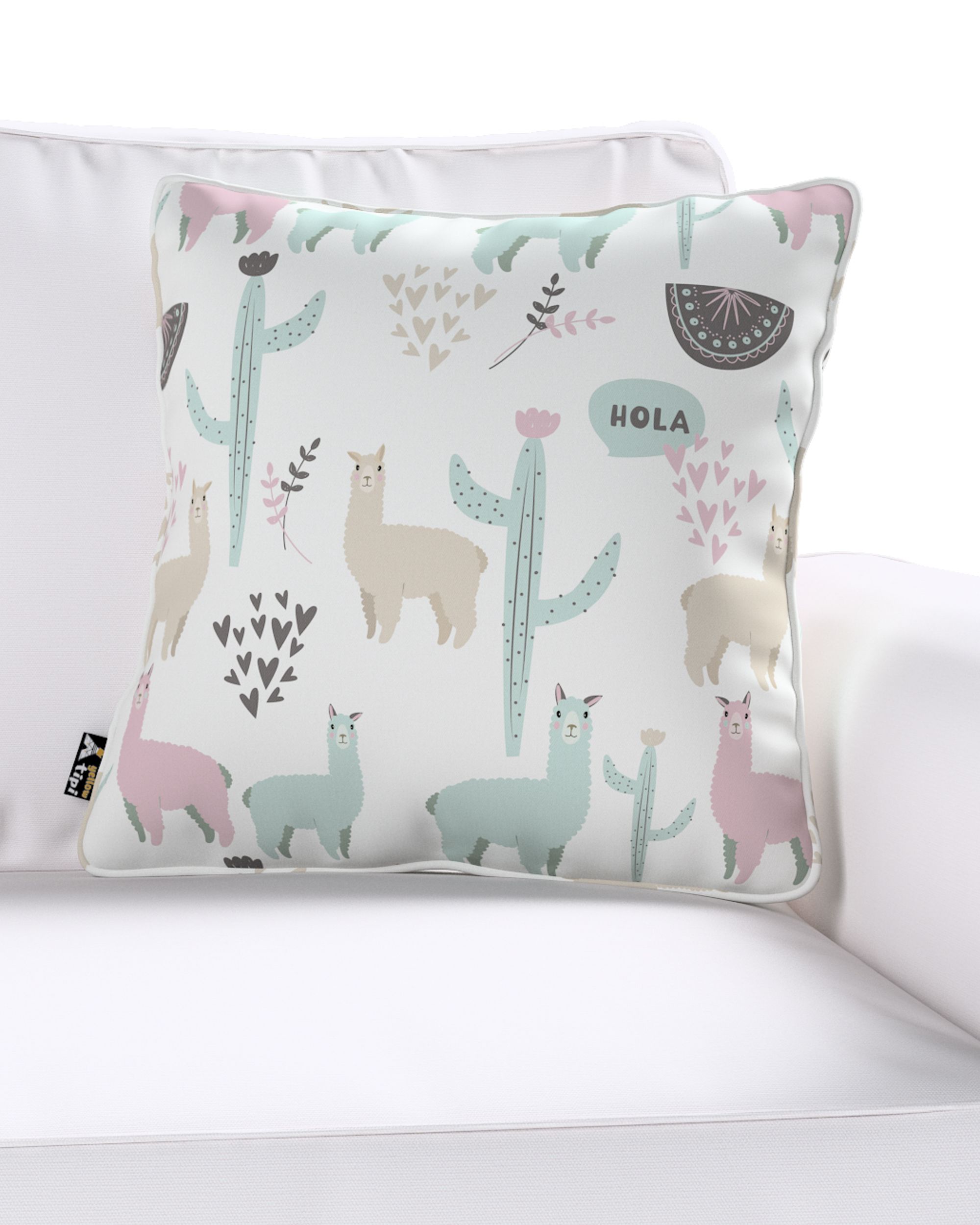 Housse de coussin Lola couleur vert tissu à motifs (hover)