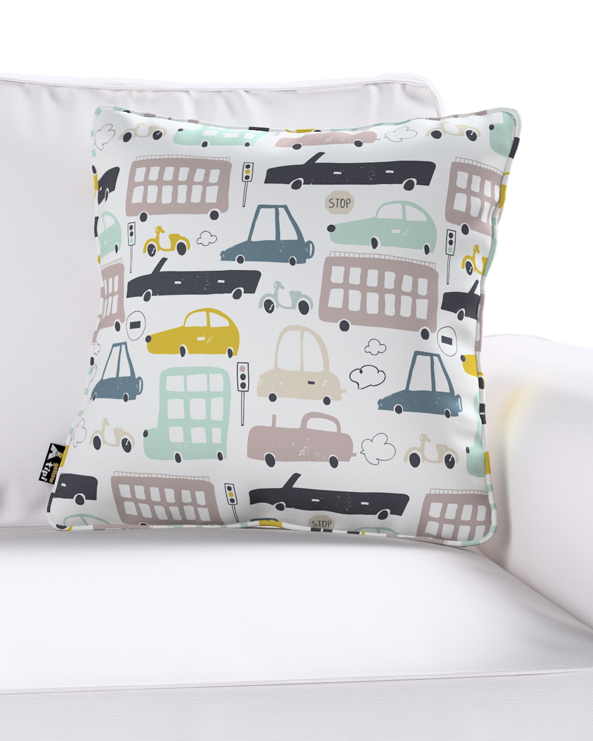 Housse de coussin Lola couleur beige tissu à motifs (hover)