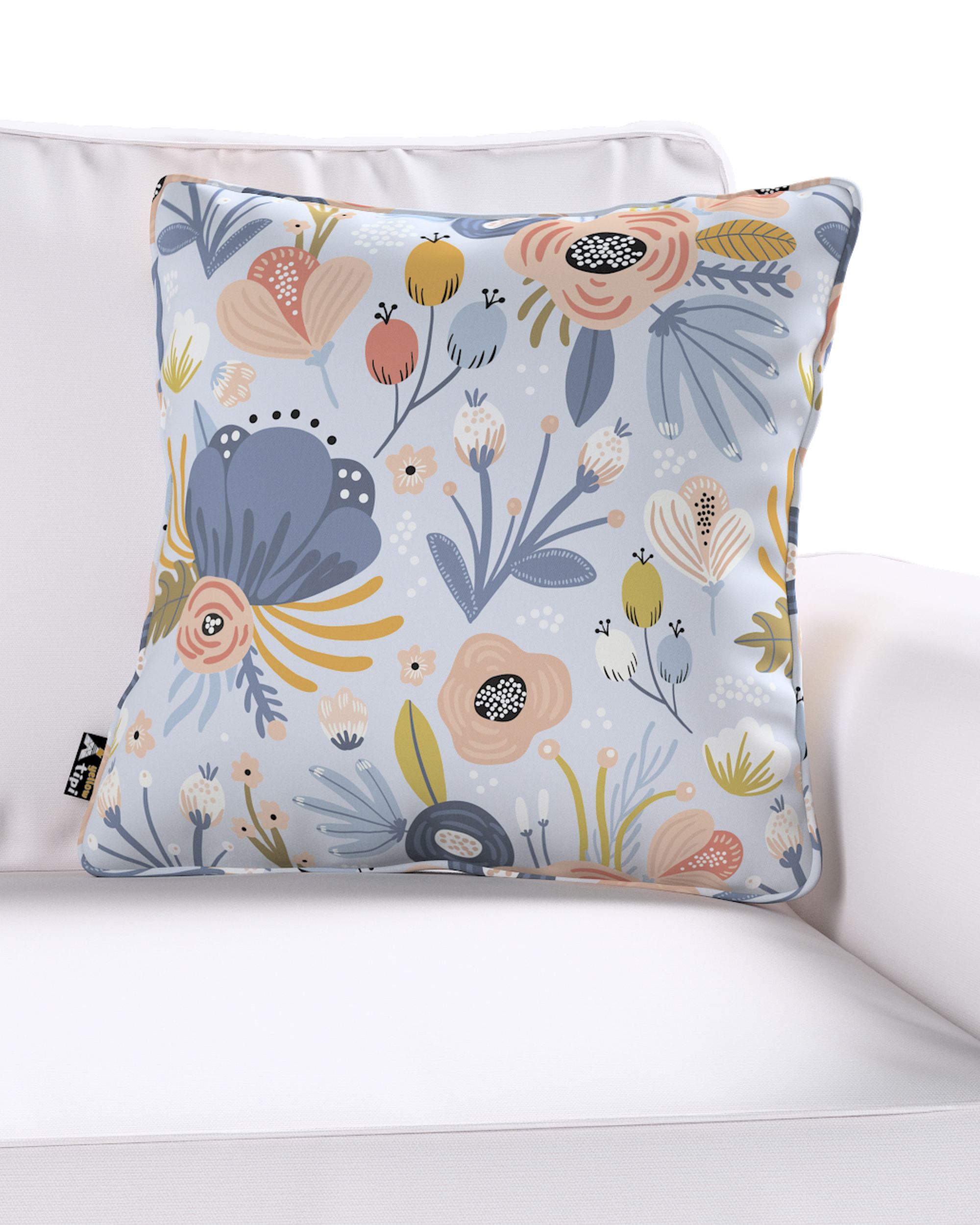 Housse de coussin Lola couleur bleu tissu à motifs (hover)