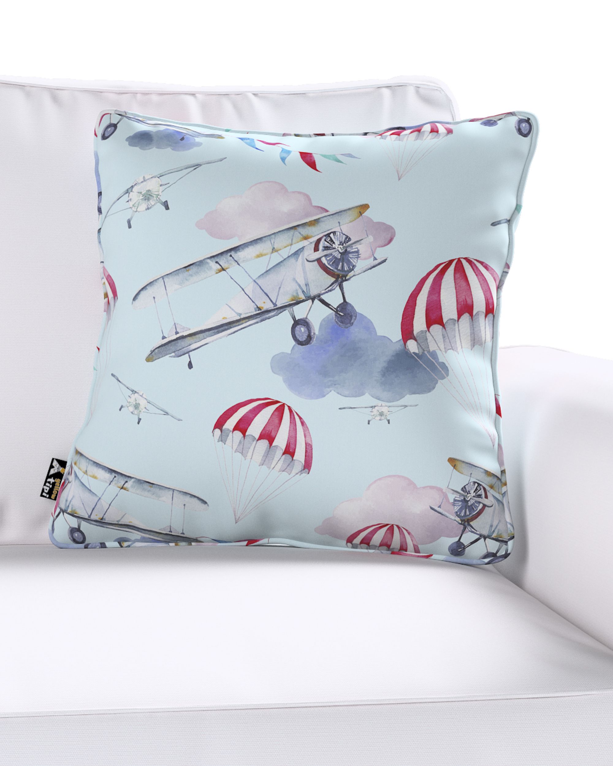 Housse de coussin Lola couleur bleu tissu à motifs (hover)