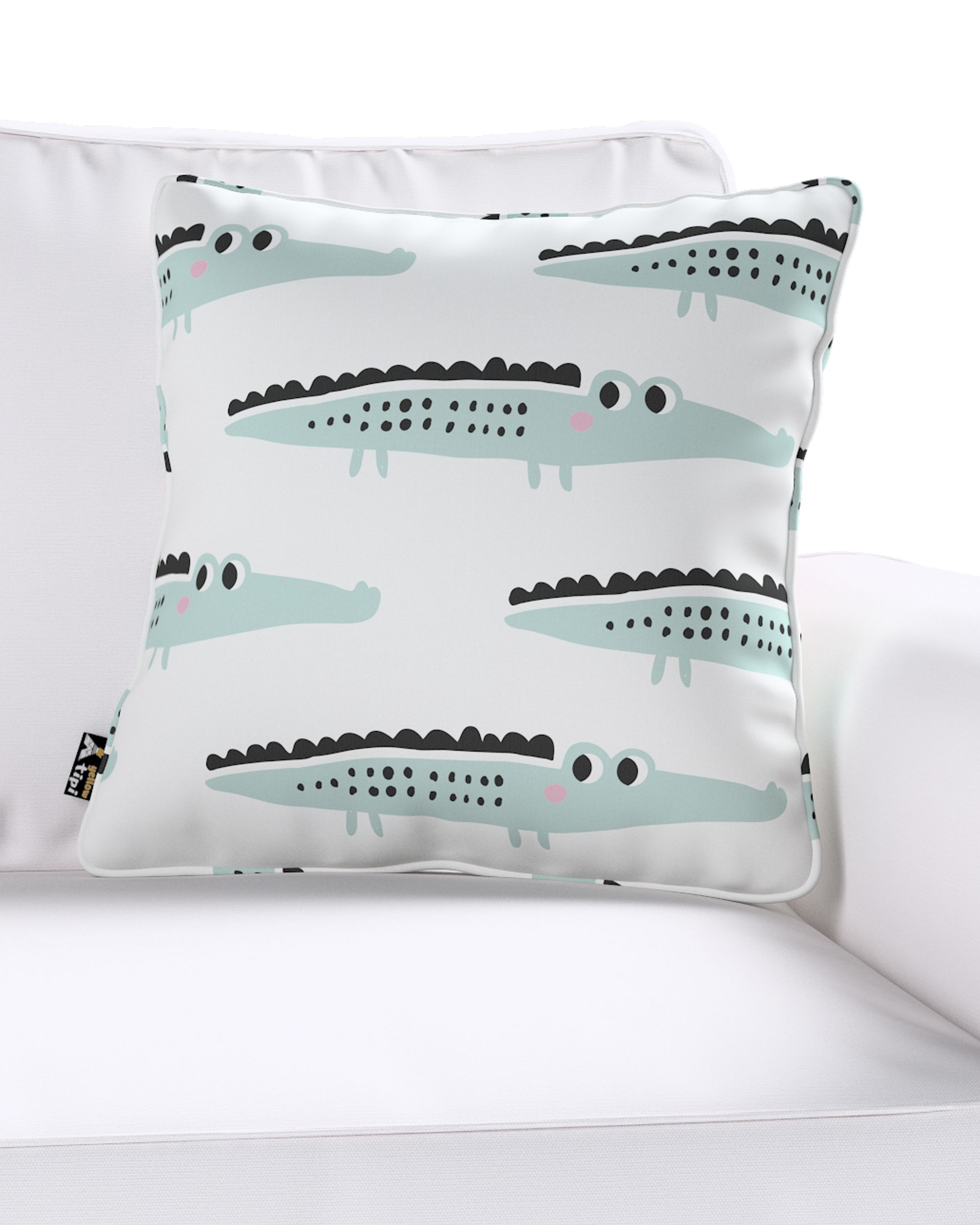 Housse de coussin Lola couleur vert tissu à motifs (hover)