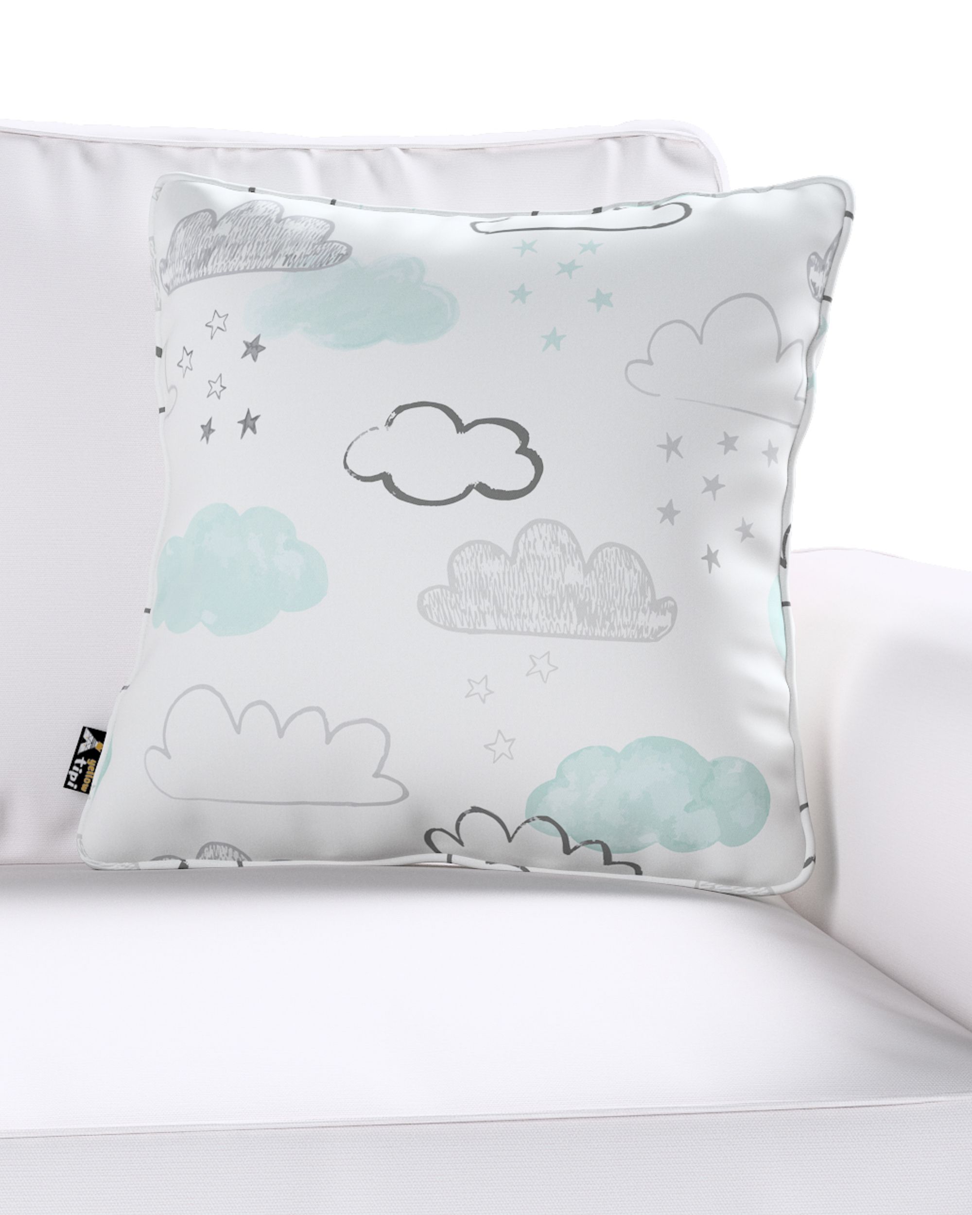 Housse de coussin Lola couleur blanc tissu à motifs (hover)
