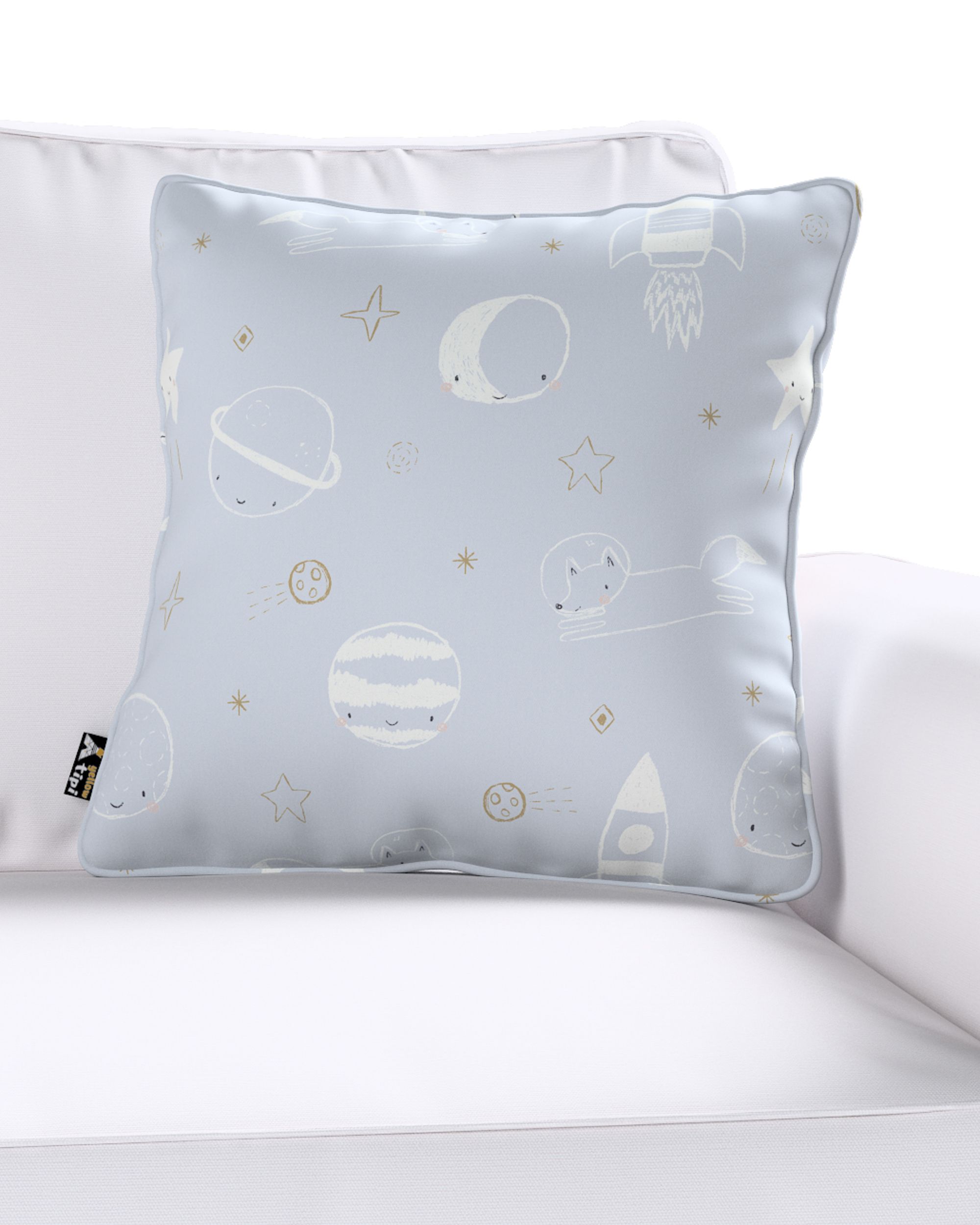 Housse de coussin Lola couleur bleu tissu à motifs (hover)