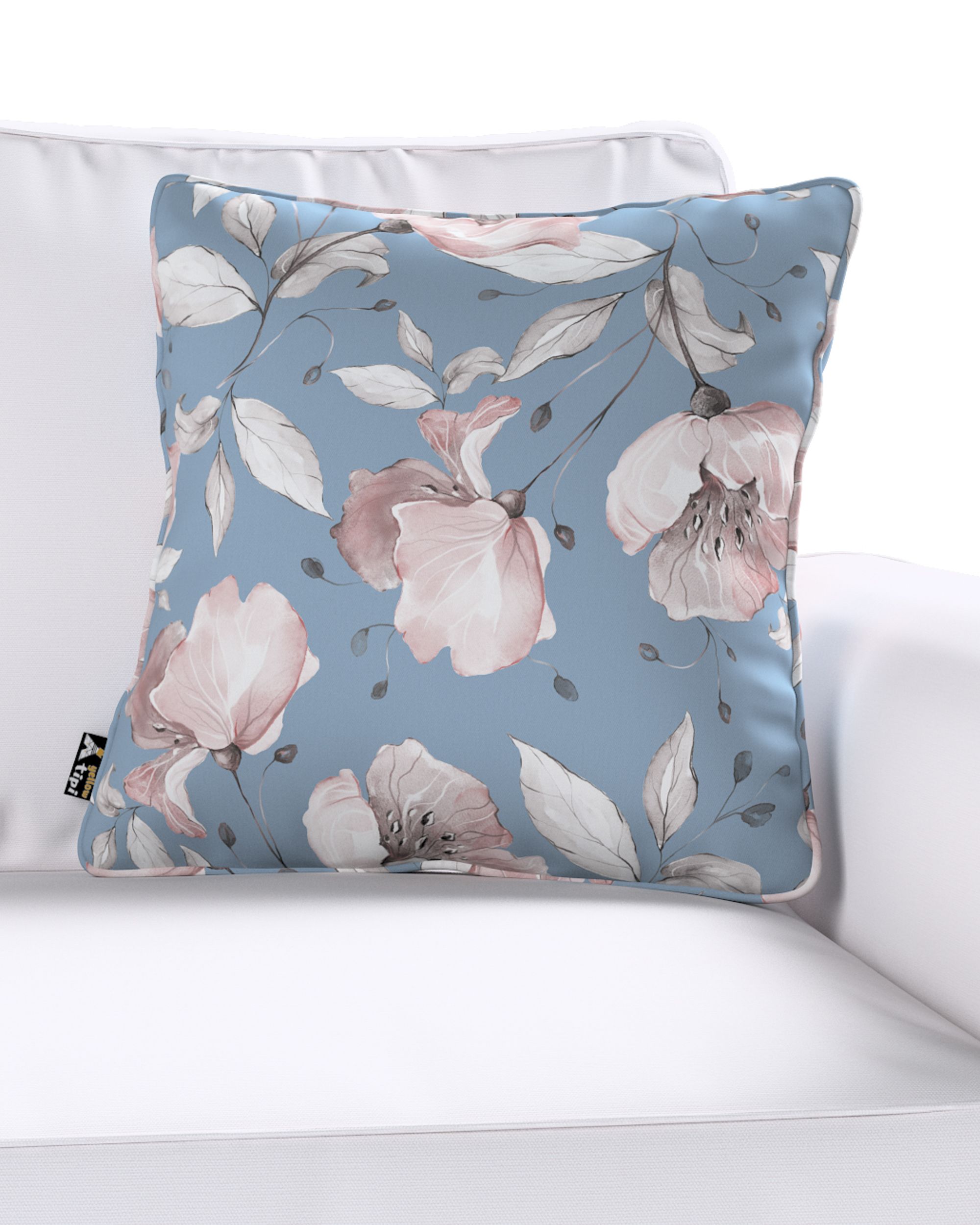 Housse de coussin Lola couleur bleu tissu à motifs (hover)