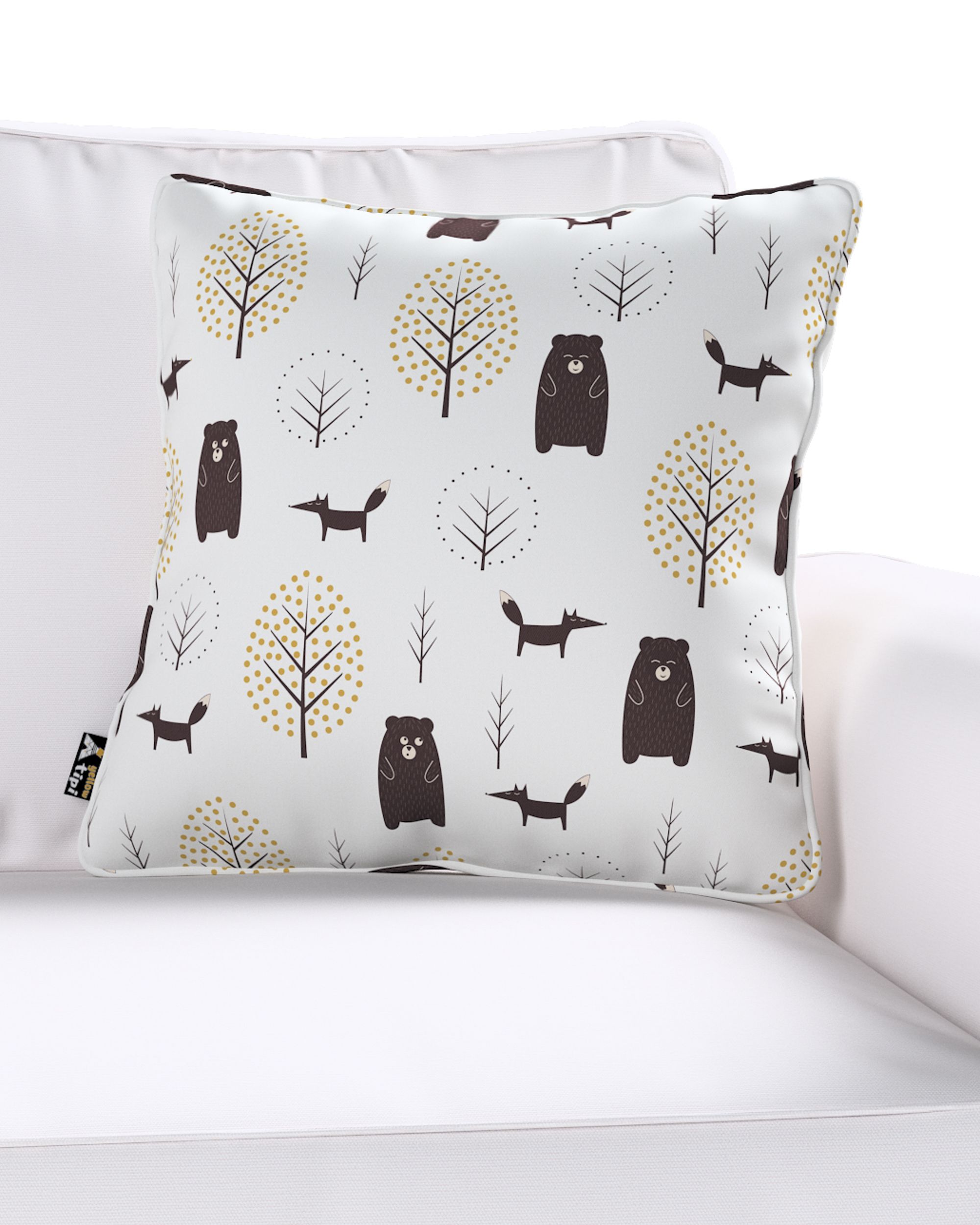 Housse de coussin Lola couleur marron tissu à motifs (hover)