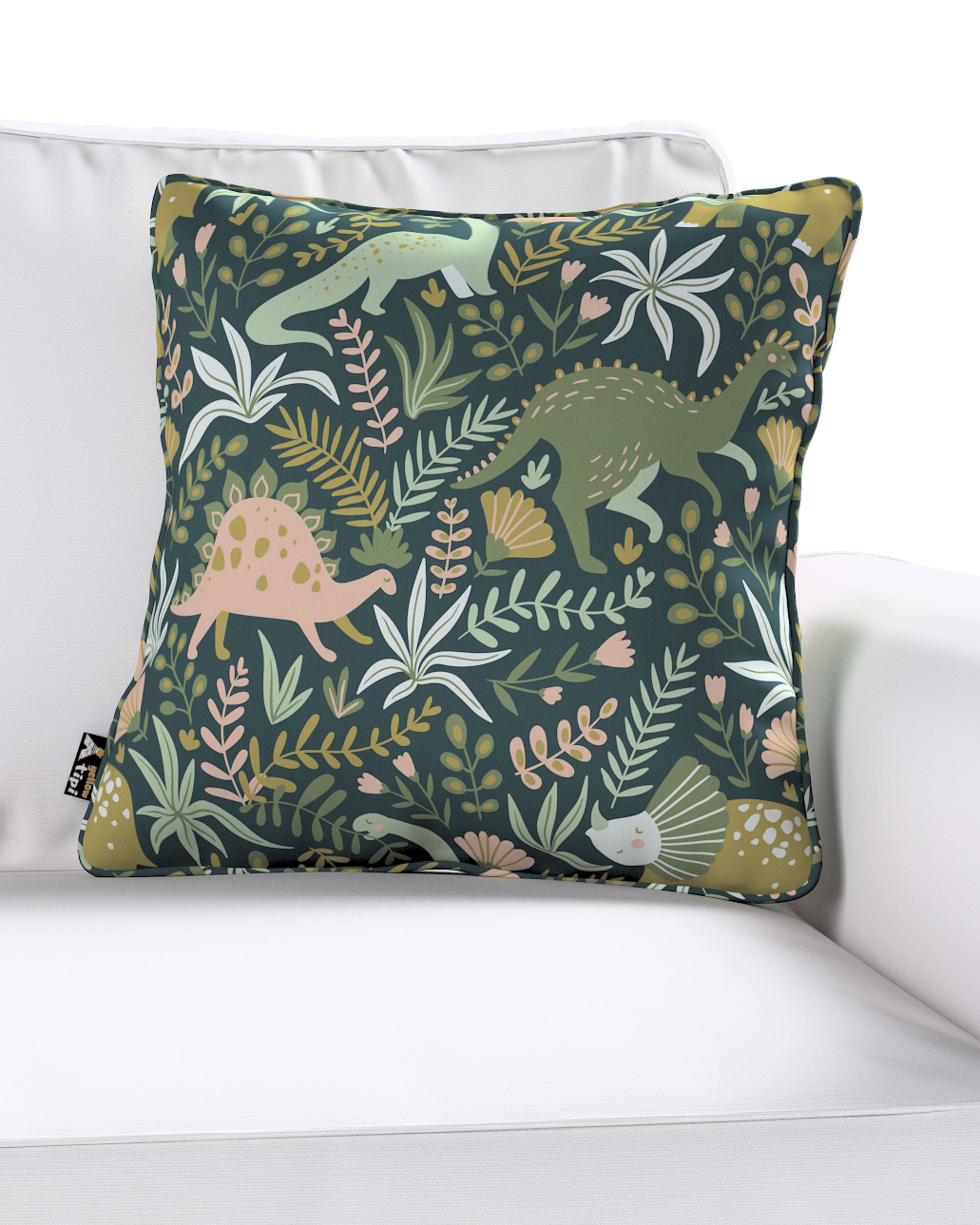 Housse de coussin Lola couleur vert tissu à motifs (hover)