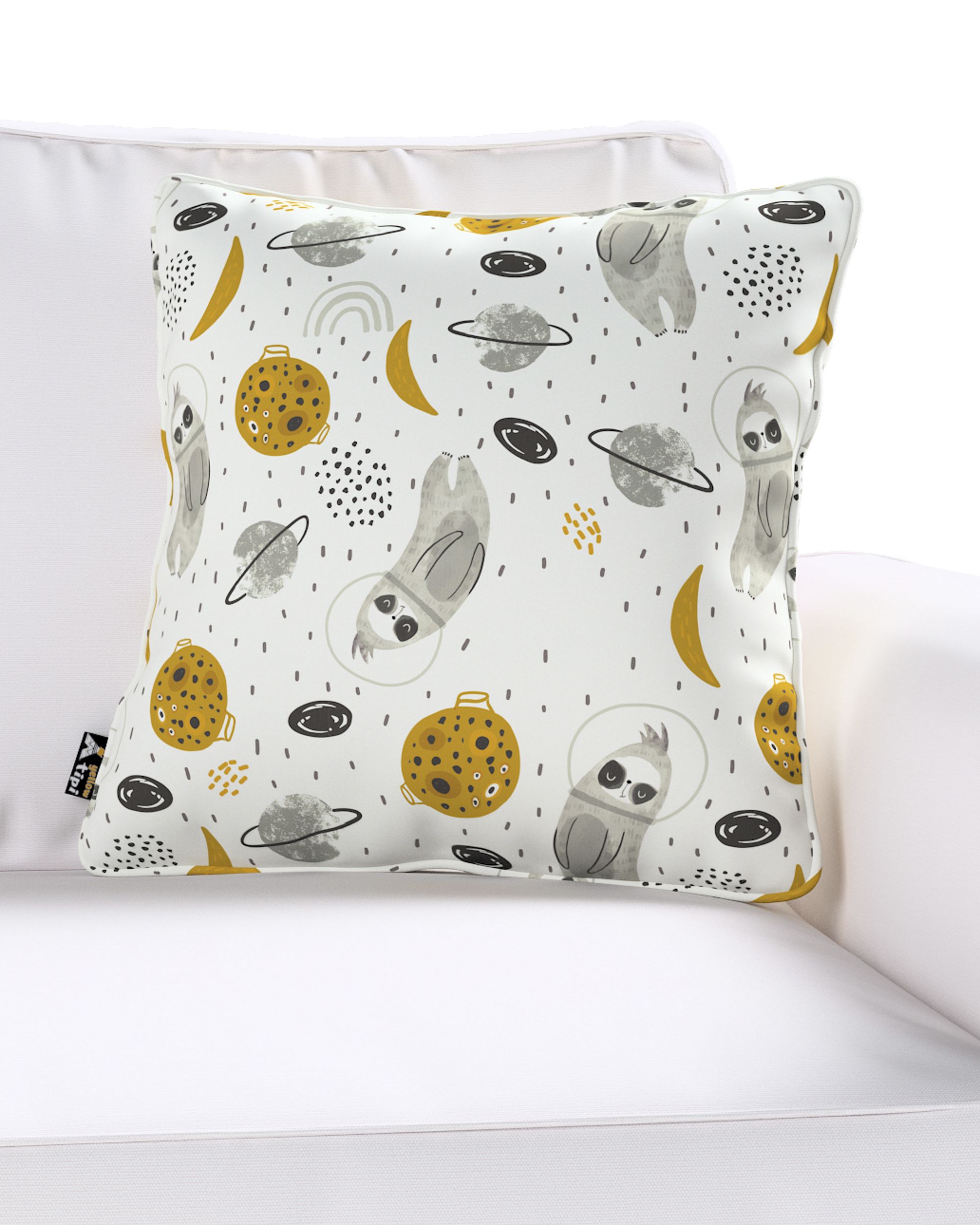 Housse de coussin Lola couleur blanc tissu à motifs (hover)