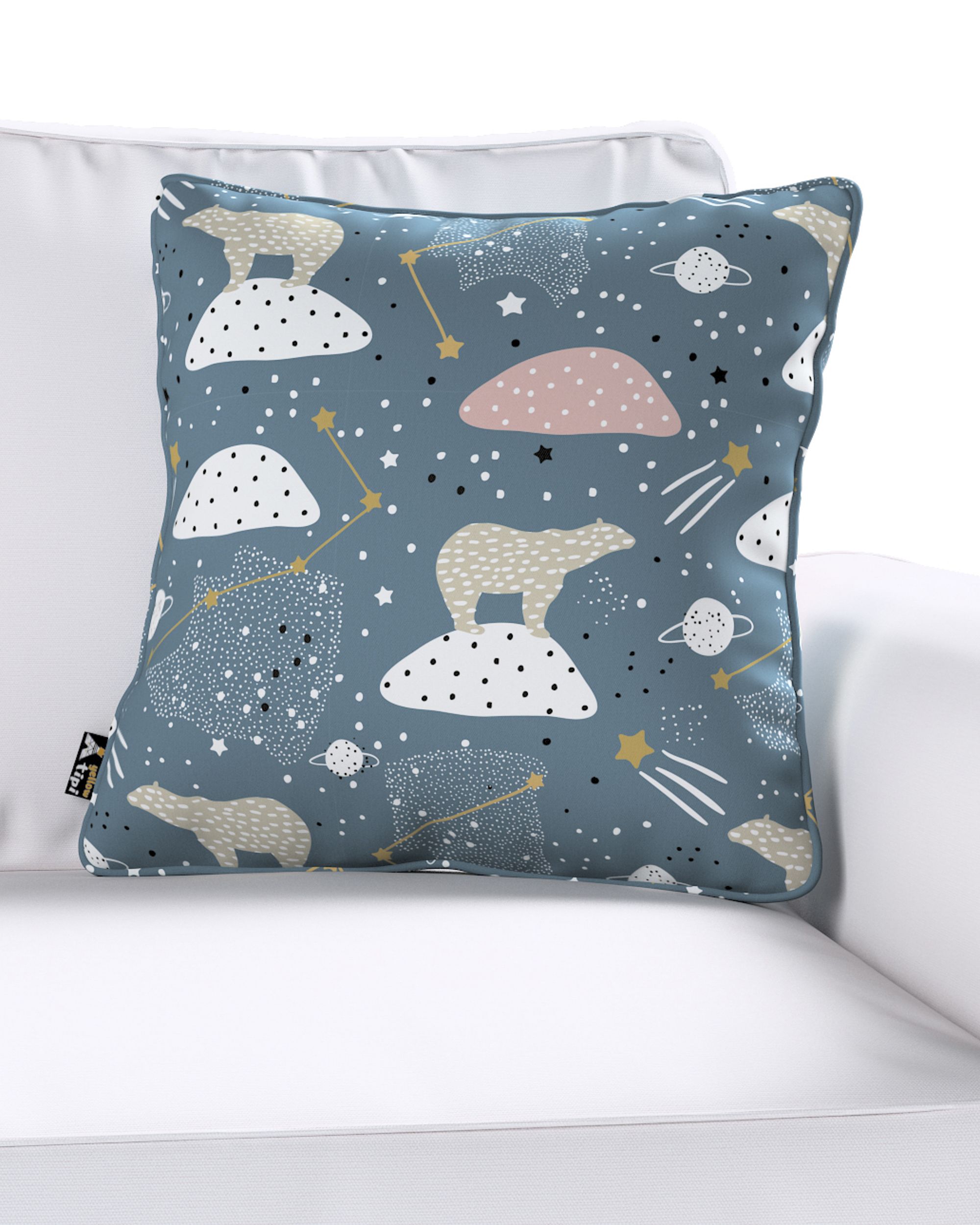 Housse de coussin Lola couleur bleu tissu à motifs (hover)