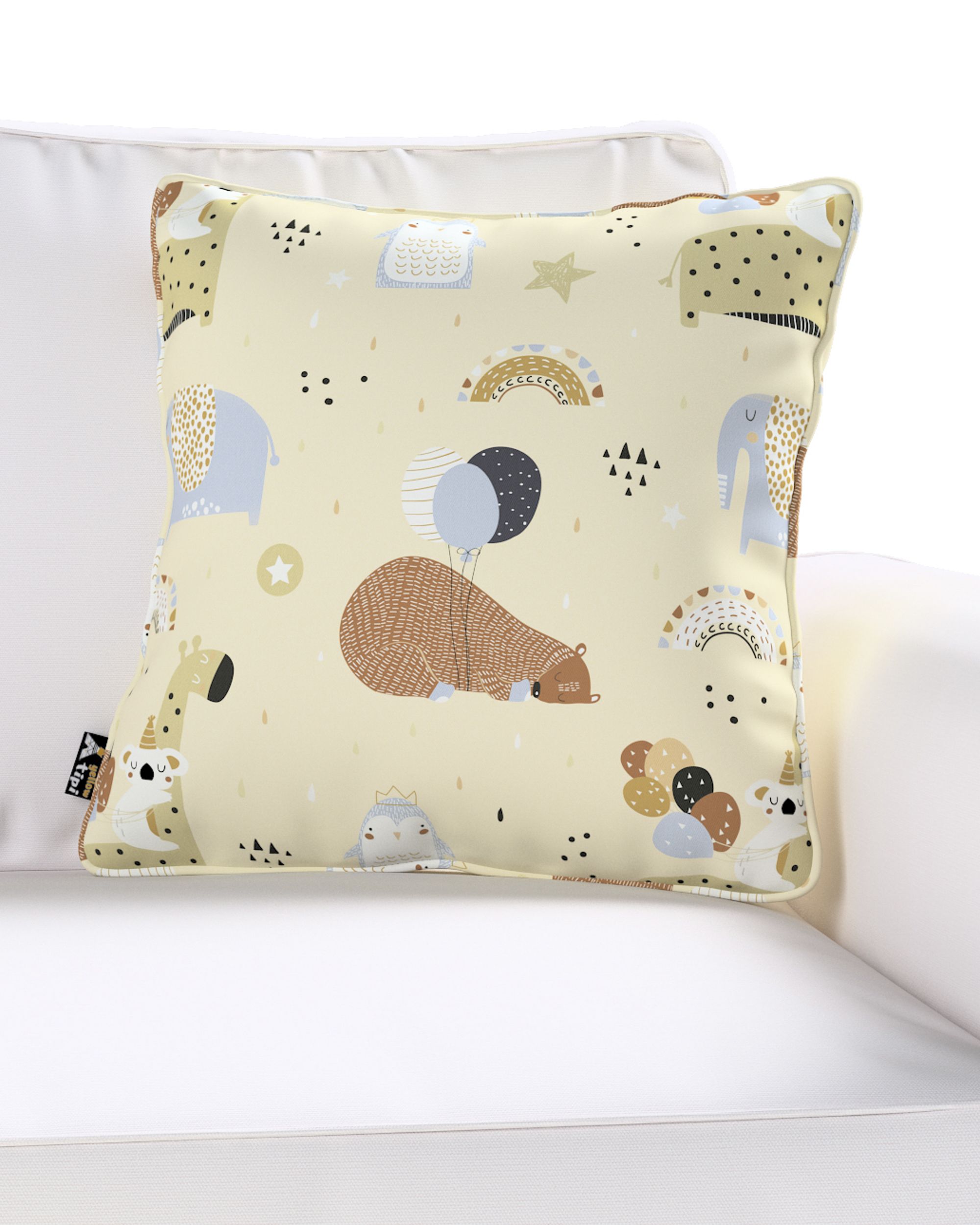 Housse de coussin Lola couleur beige tissu à motifs (hover)
