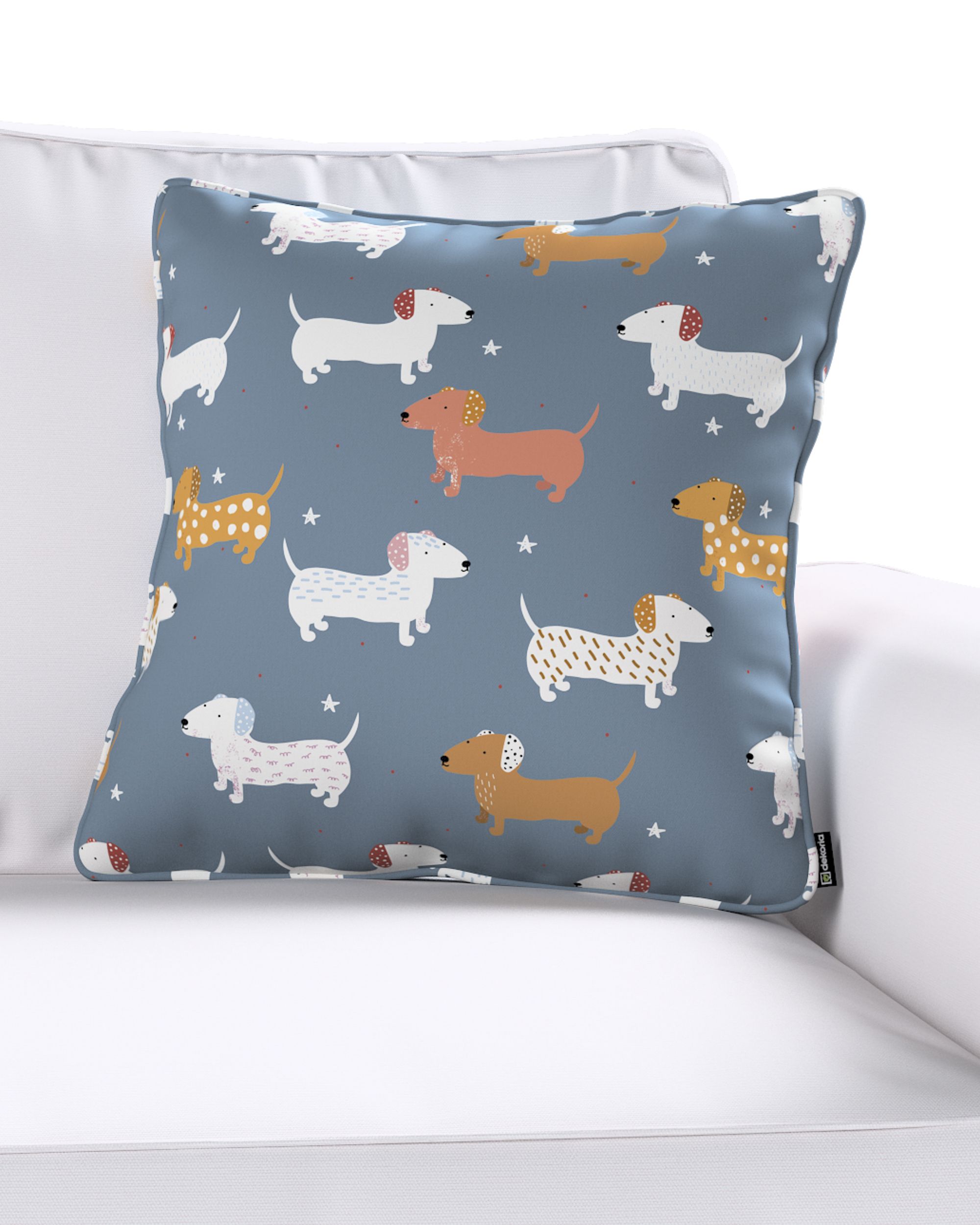 Housse de coussin Lola couleur bleu tissu à motifs (hover)