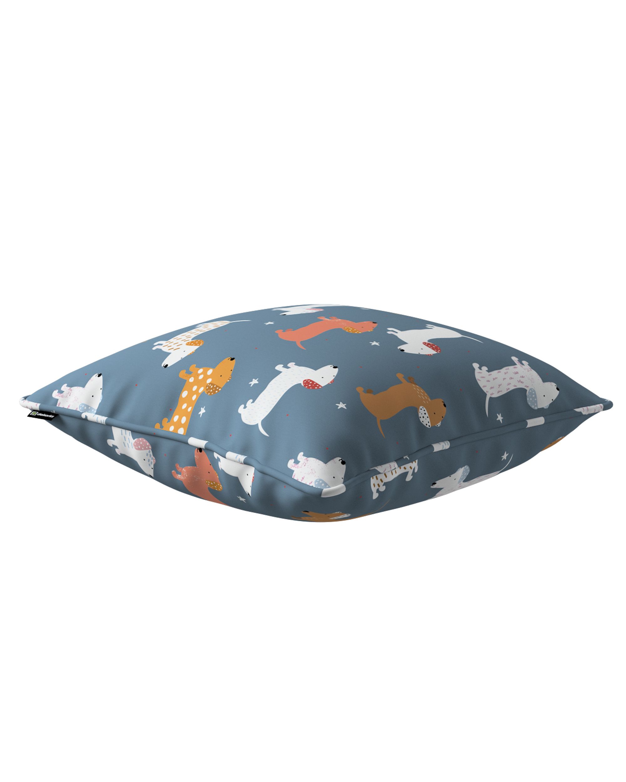 Housse de coussin Lola couleur bleu tissu à motifs (hover)
