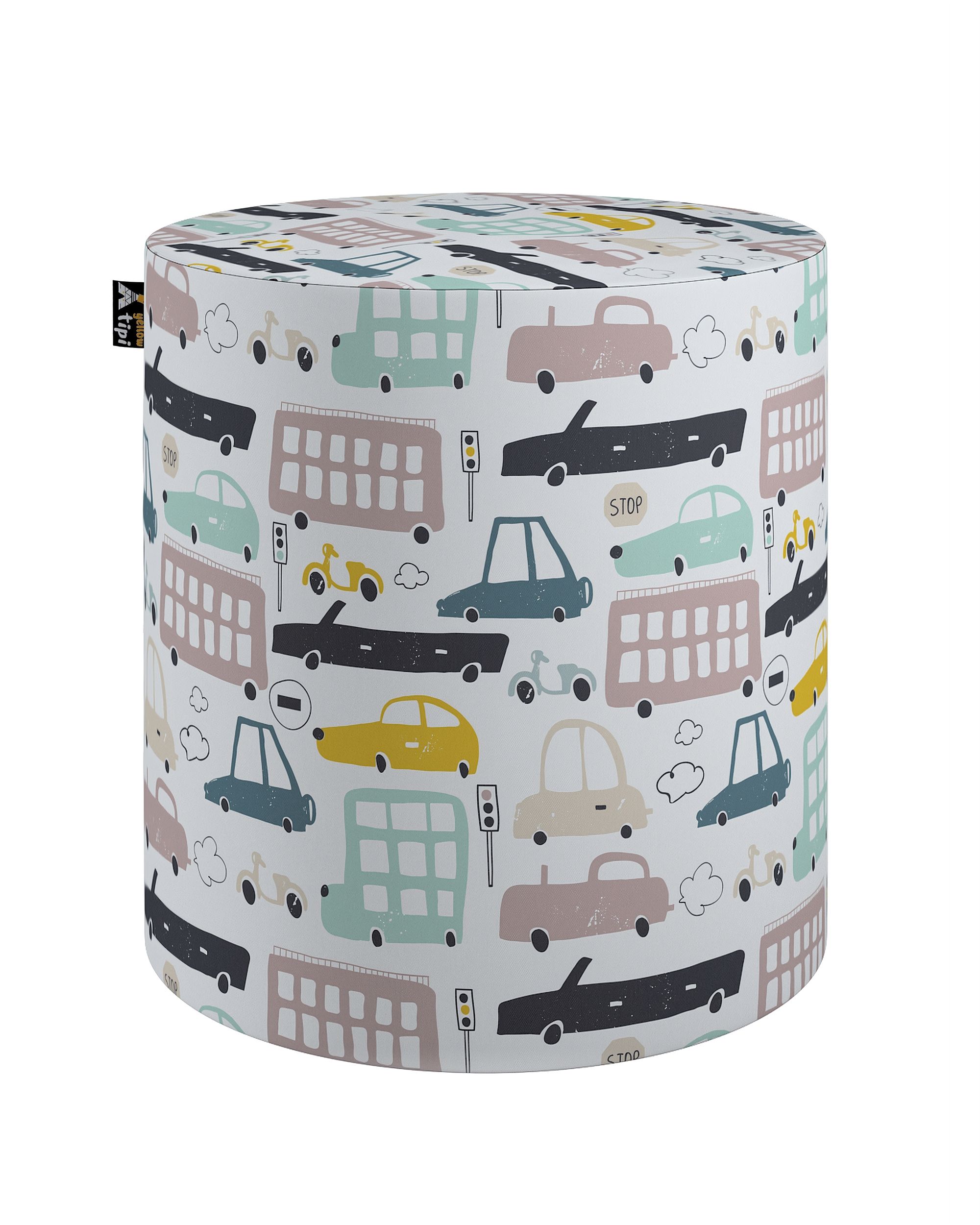 Pouf  Bobby couleur beige tissu à motifs