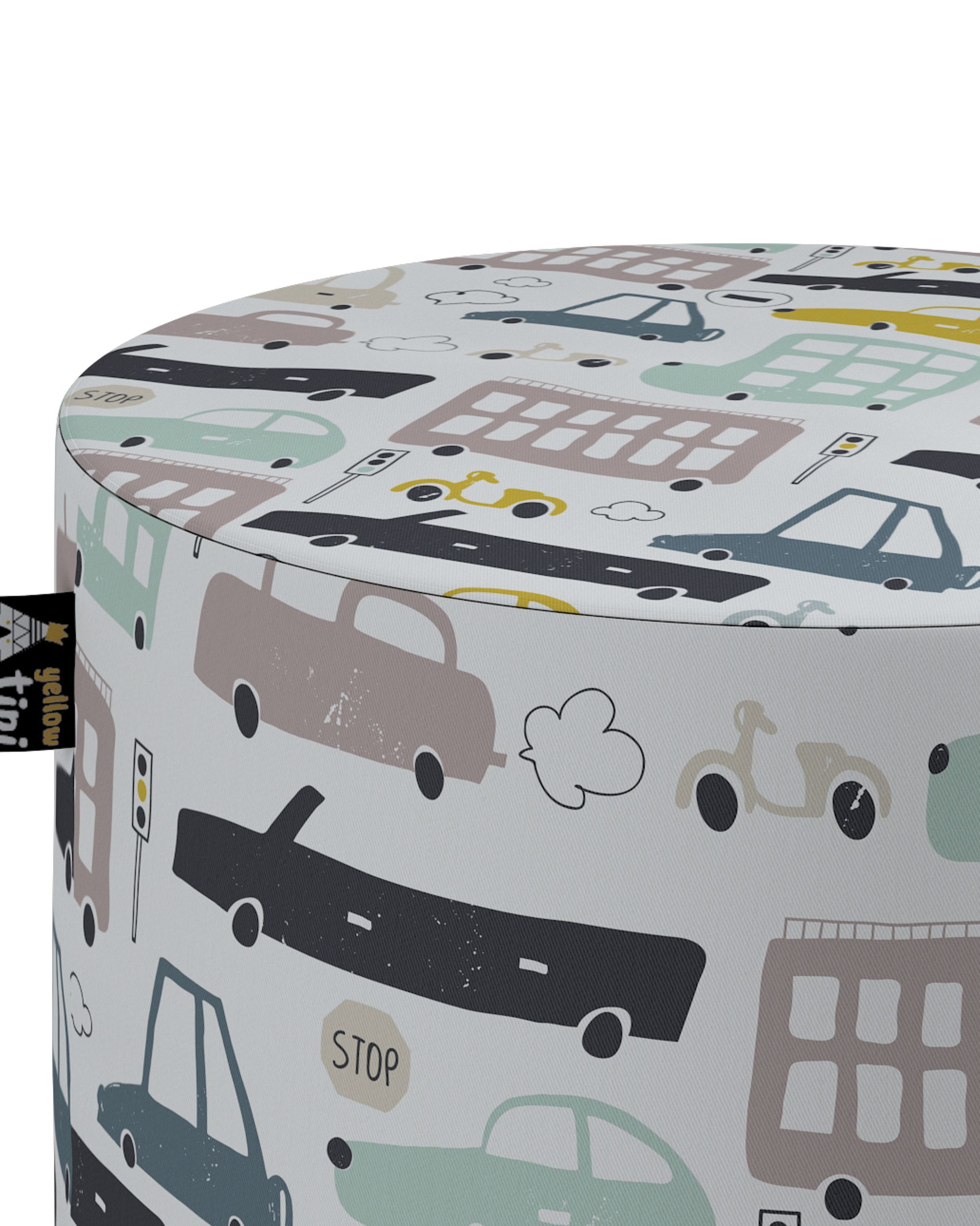 Pouf  Bobby couleur beige tissu à motifs (hover)