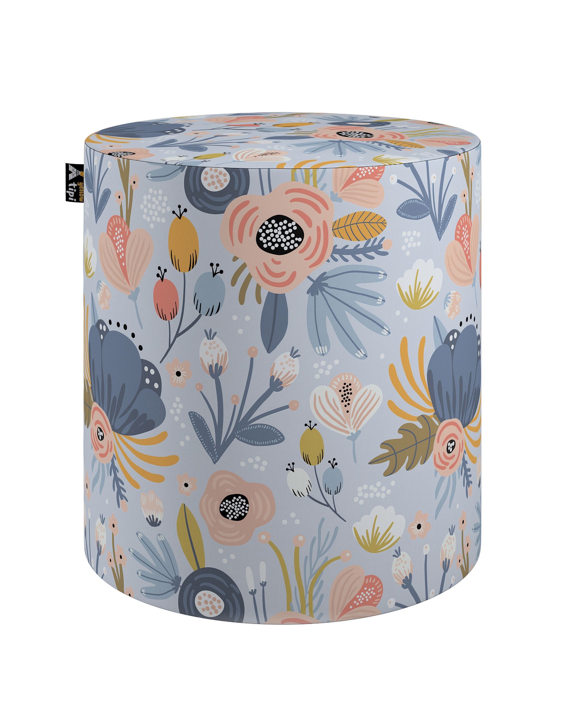 Pouf  Bobby couleur bleu tissu à motifs