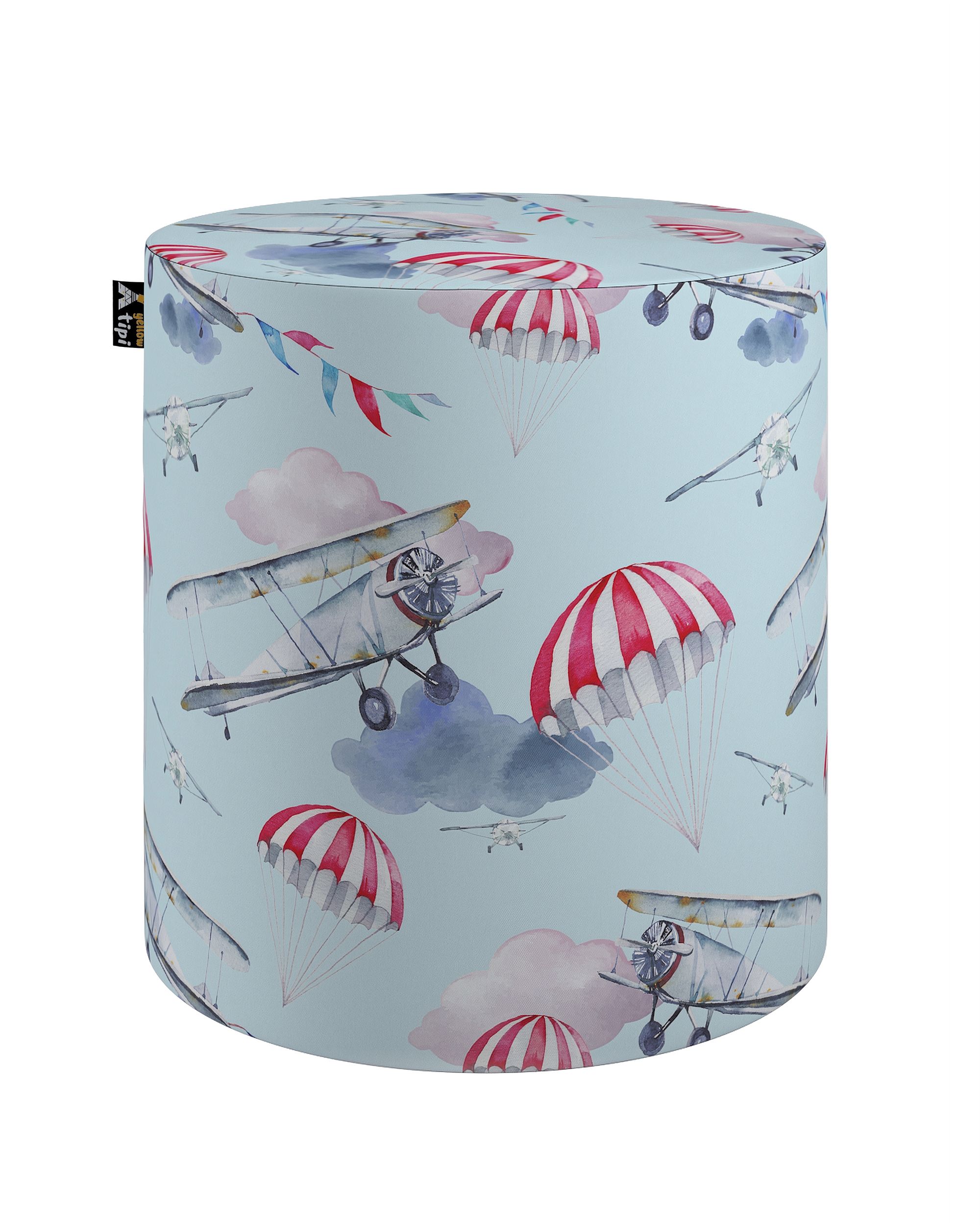 Pouf  Bobby couleur bleu tissu à motifs