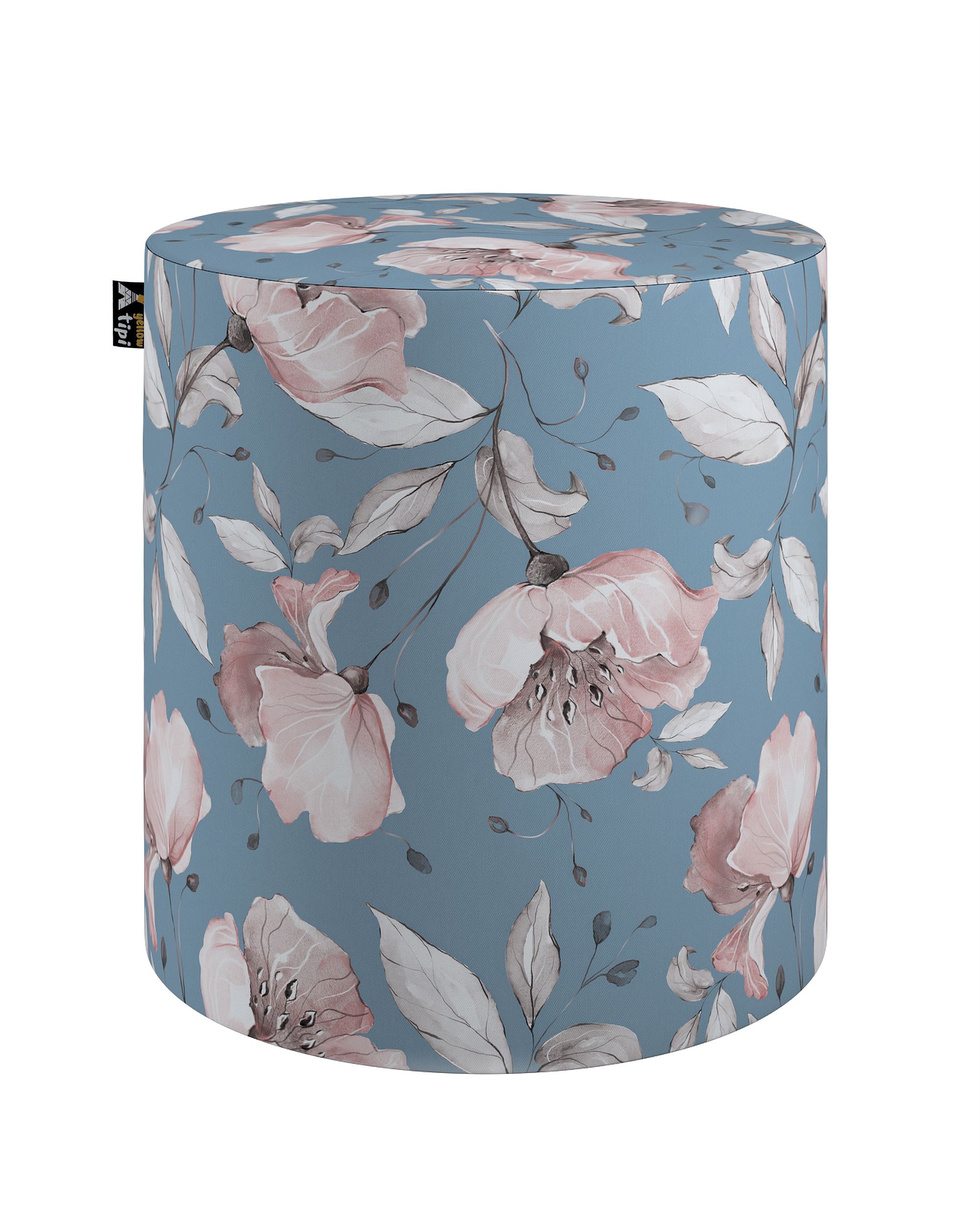 Pouf  Bobby couleur bleu tissu à motifs