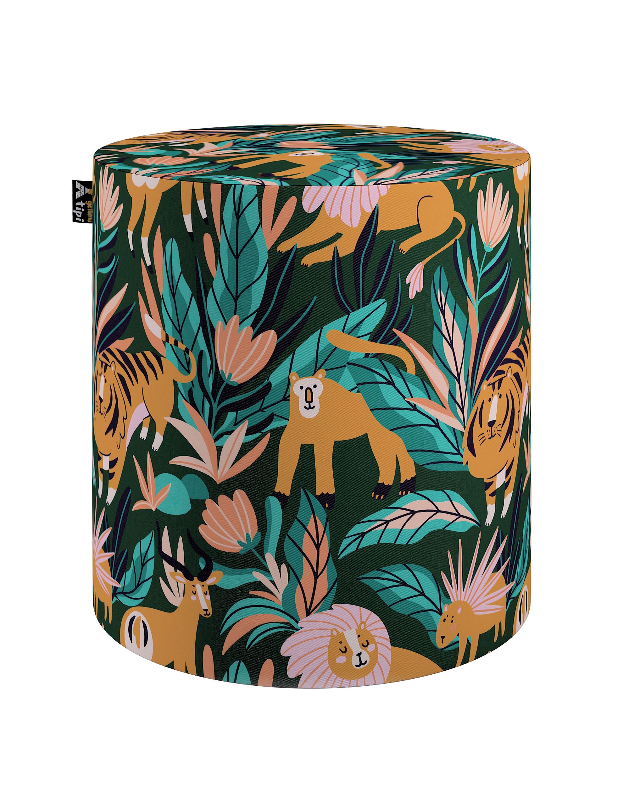 Pouf  Bobby couleur orange tissu à motifs