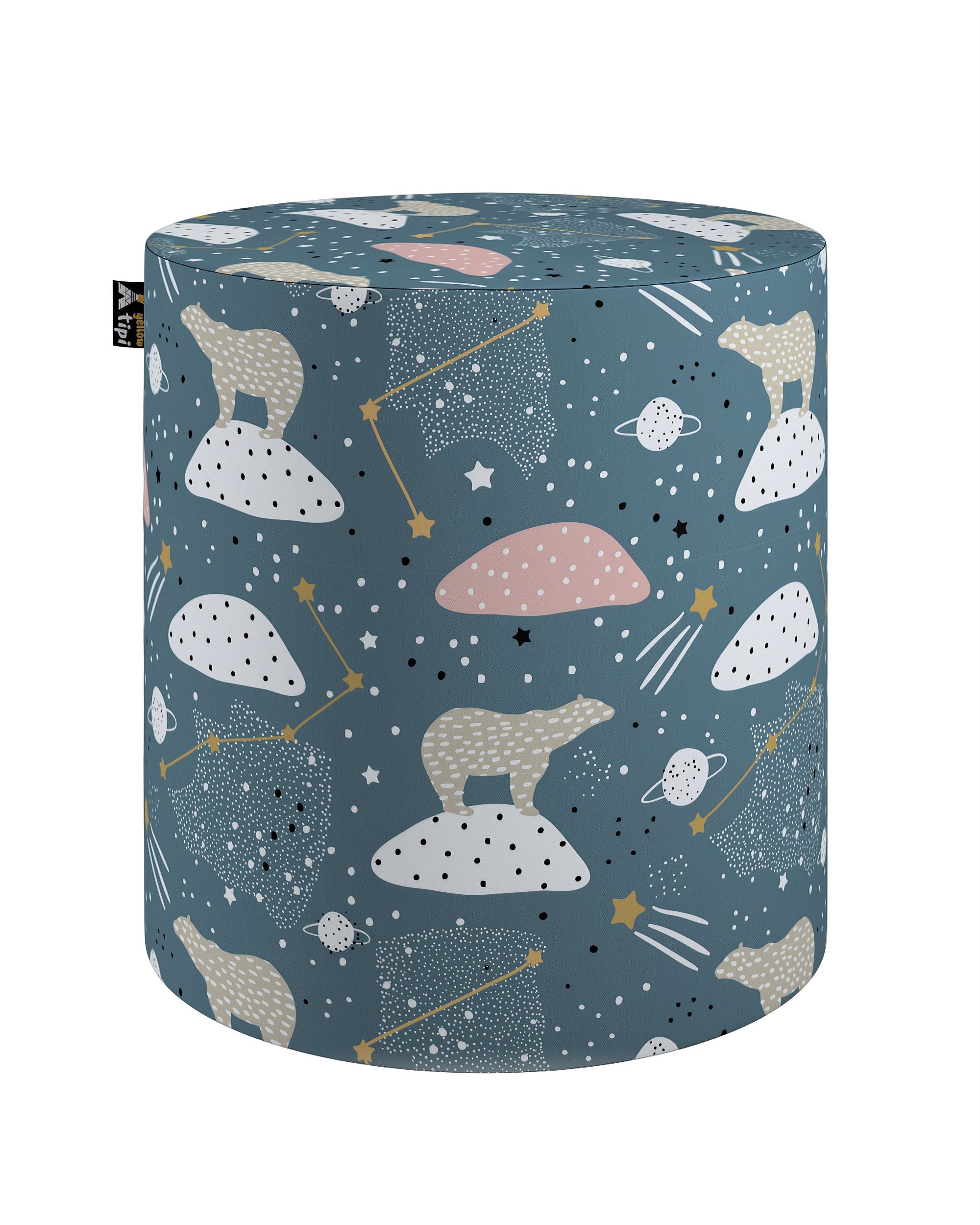 Pouf  Bobby couleur bleu tissu à motifs