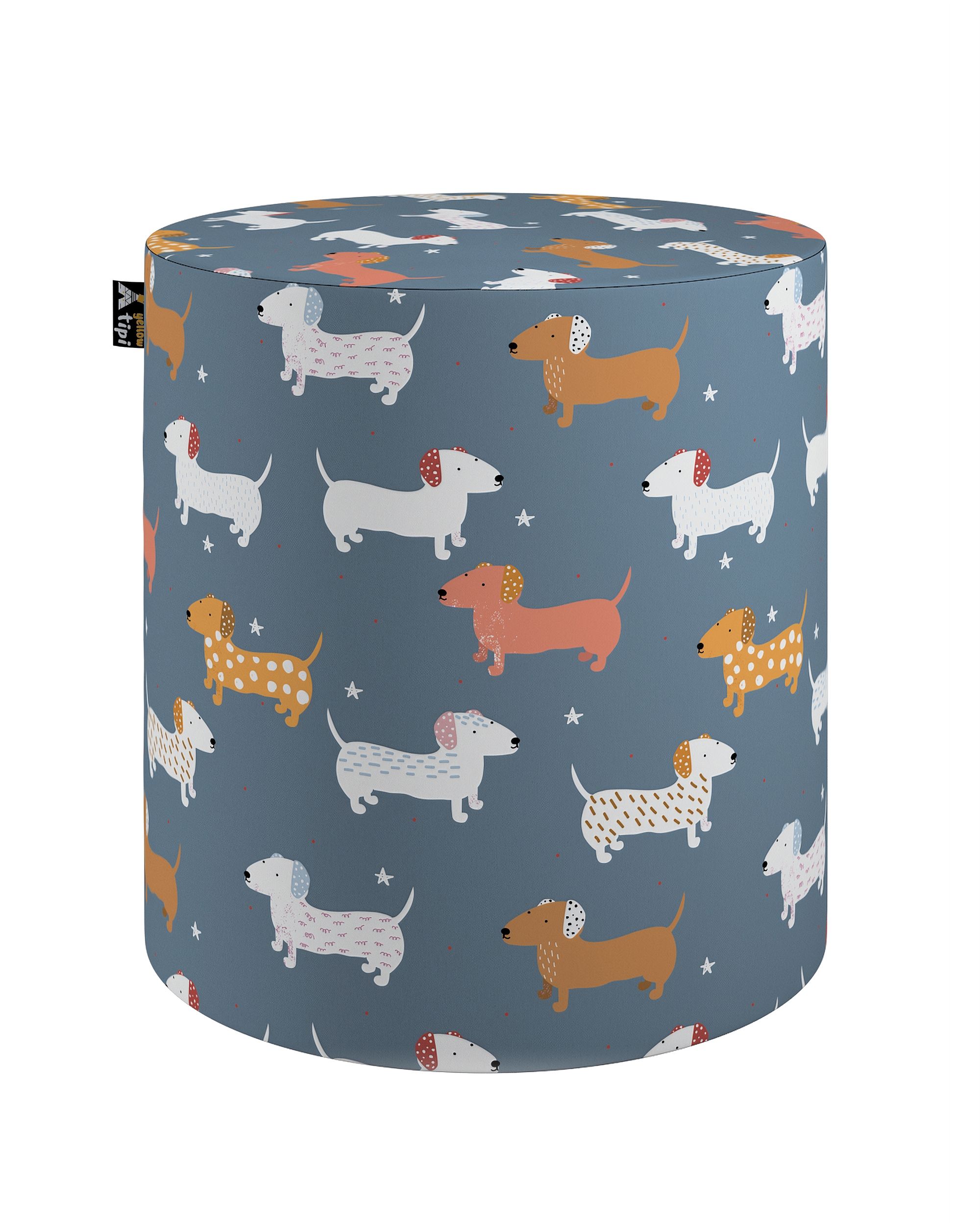 Pouf  Bobby couleur bleu tissu à motifs