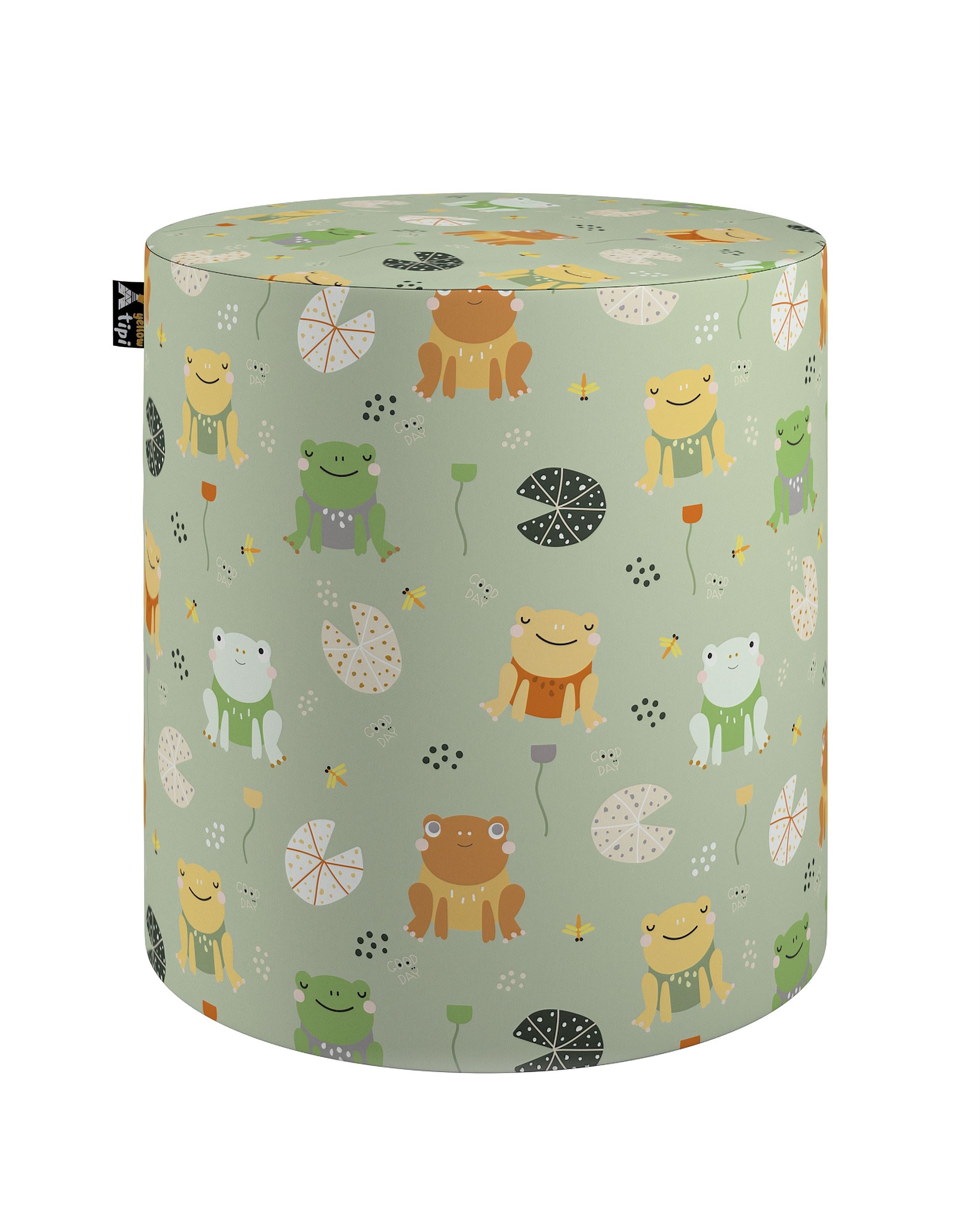 Pouf  Bobby couleur vert tissu à motifs