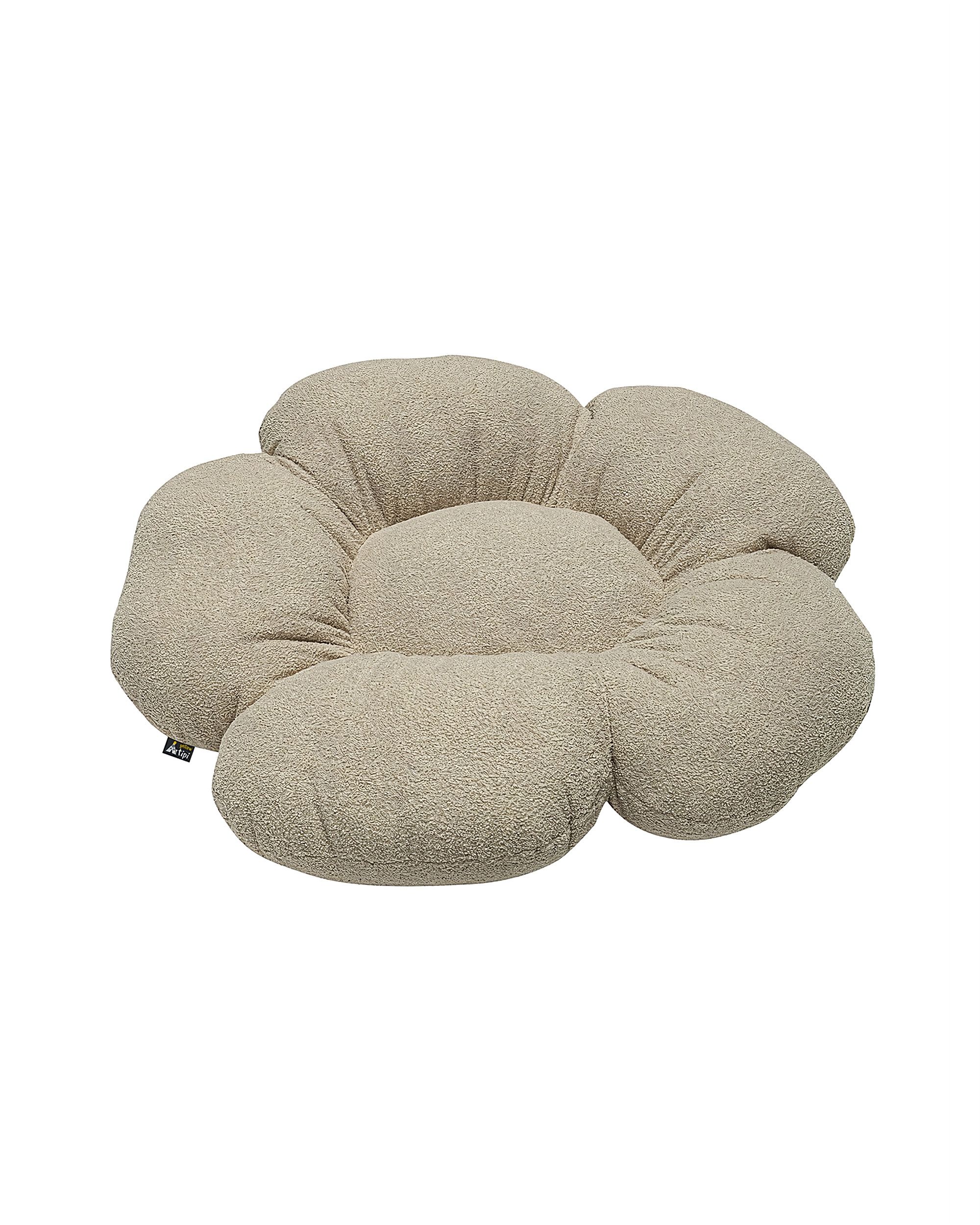 Coussin à fleur Mia couleur beige tissu tresse