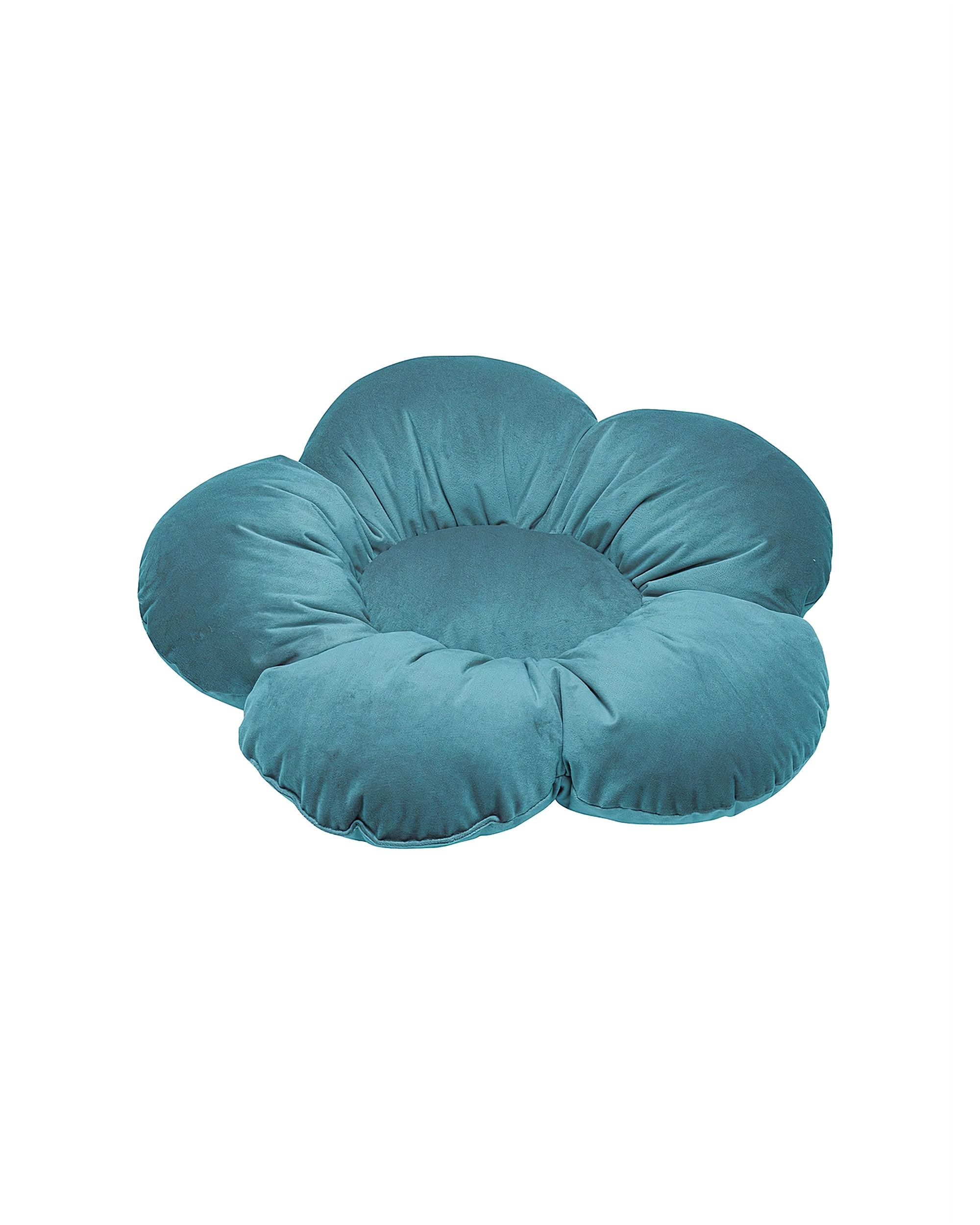 Coussin à fleur Mia couleur bleu tissu brillant, velours