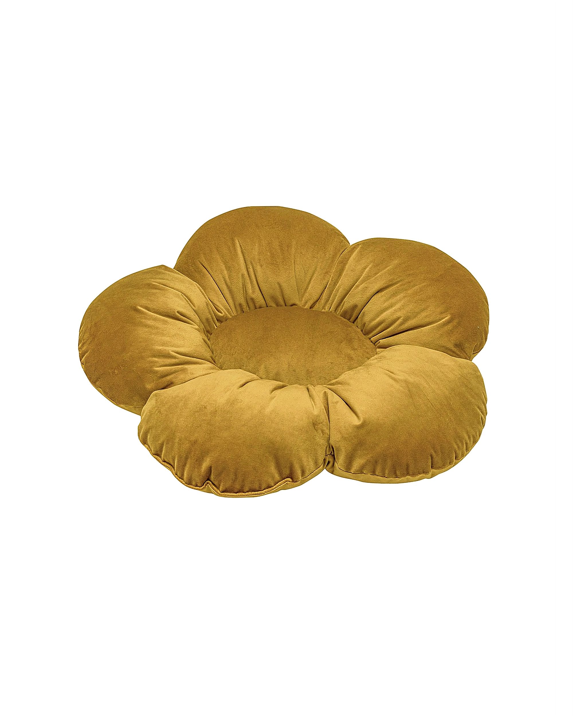 Coussin à fleur Mia couleur jaune tissu brillant, velours