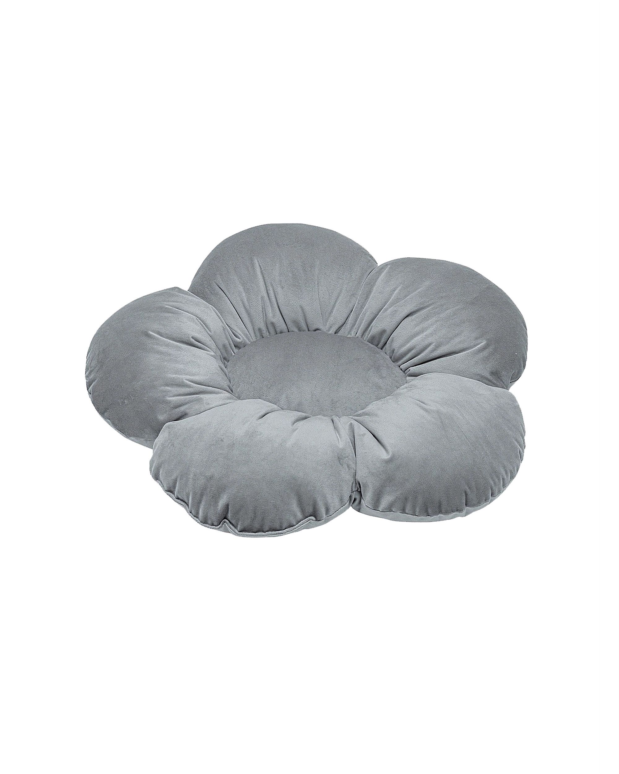 Coussin à fleur Mia couleur gris tissu brillant, velours