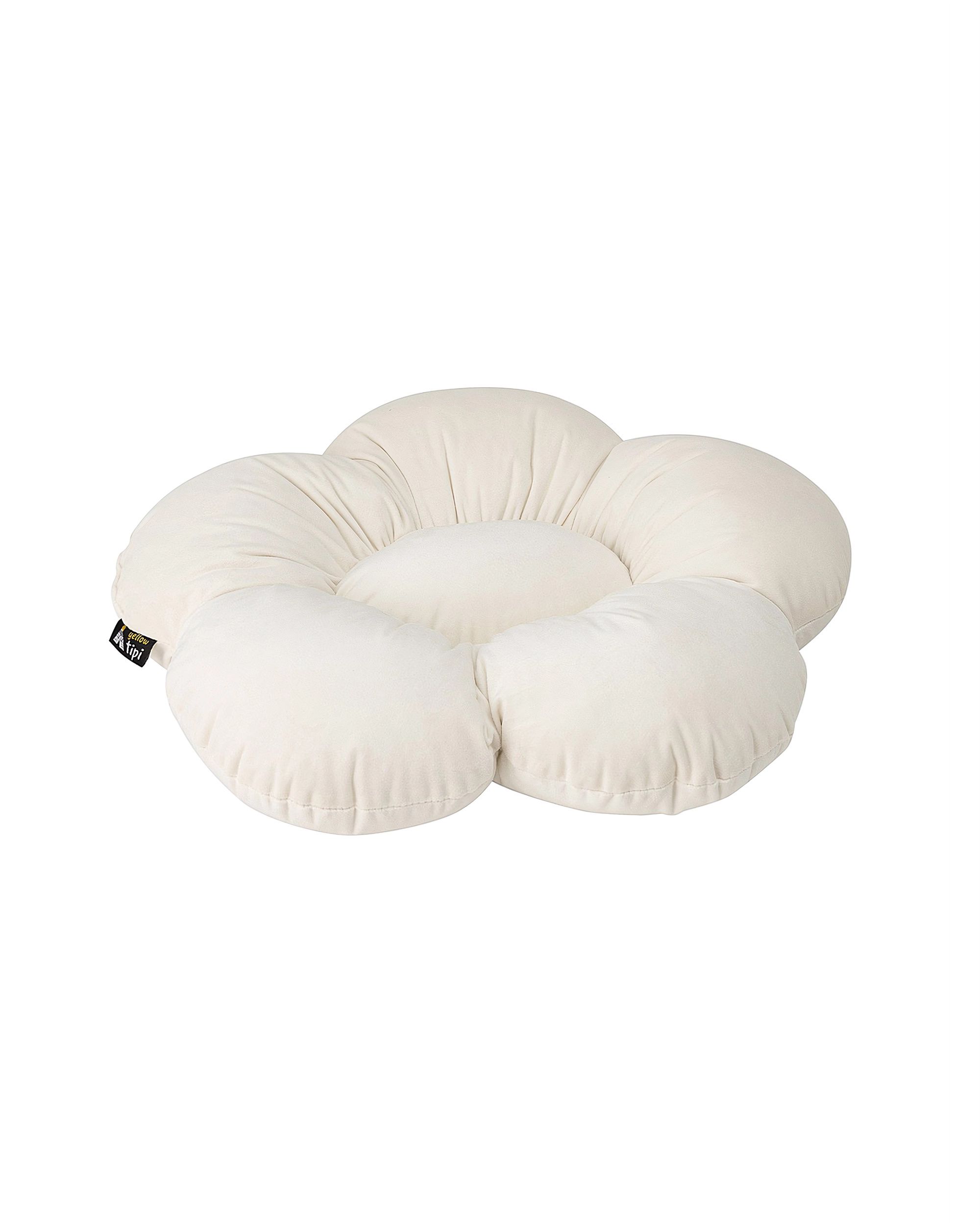 Coussin à fleur Mia couleur crème tissu brillant, velours