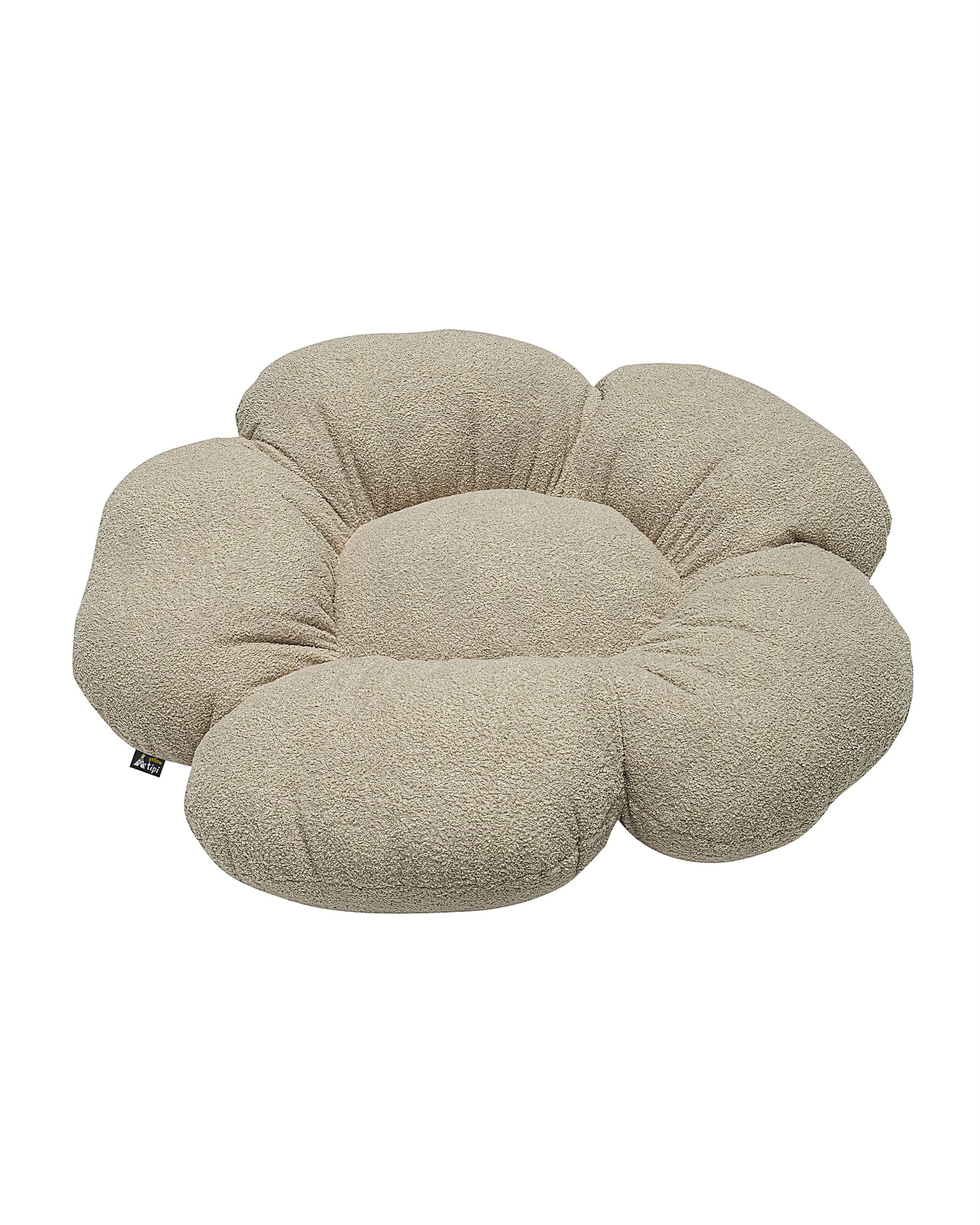 Coussin Mia à fleurs XXL couleur beige tissu tresse