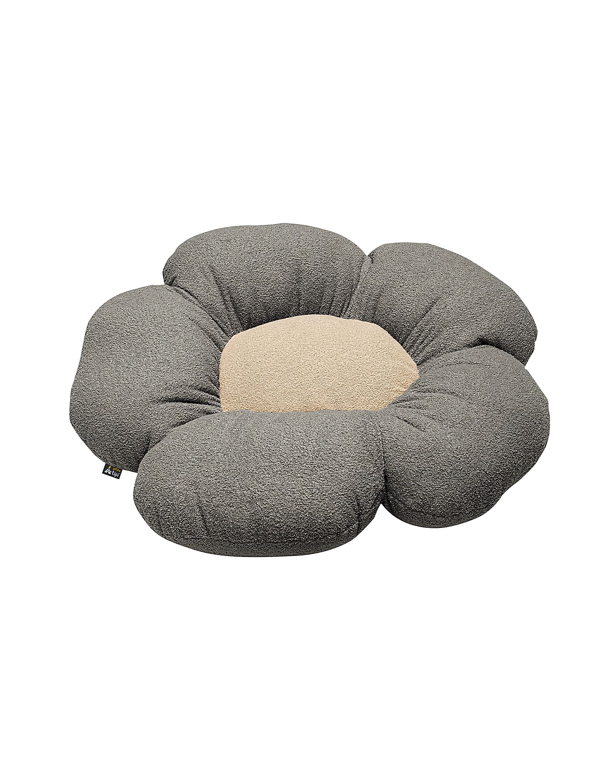 Coussin à fleur Mia II couleur gris tissu tresse