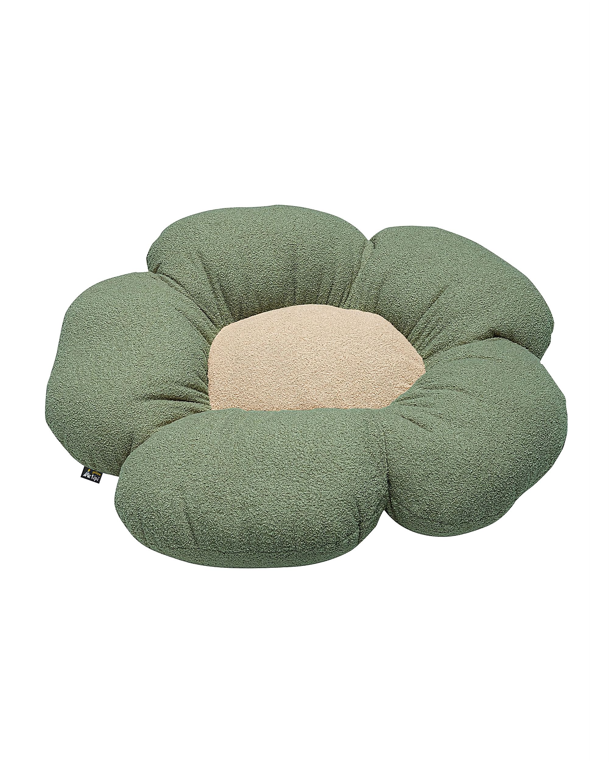 Coussin à fleur Mia II couleur vert tissu tresse