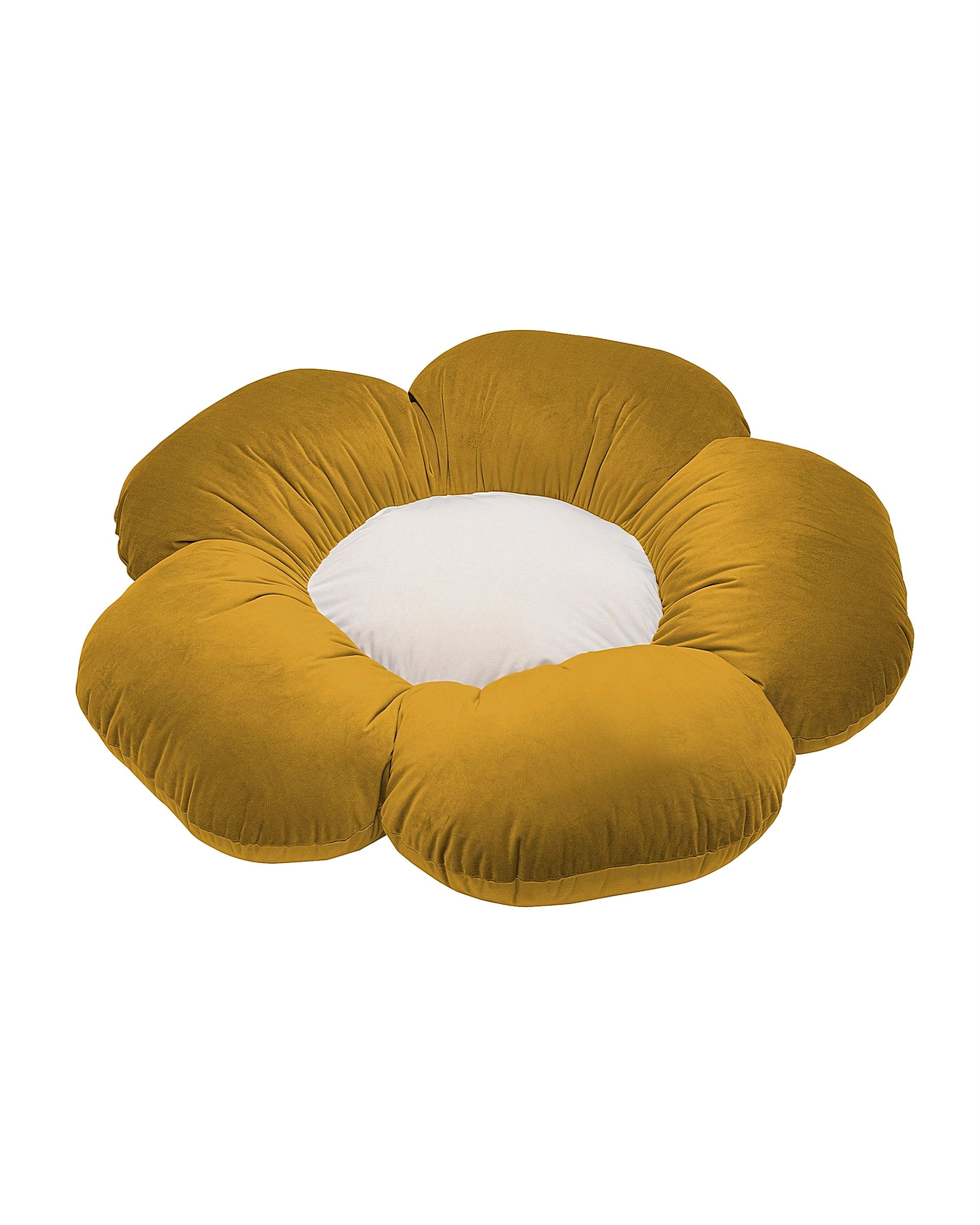 Coussin à fleur Mia II couleur jaune tissu brillant, velours
