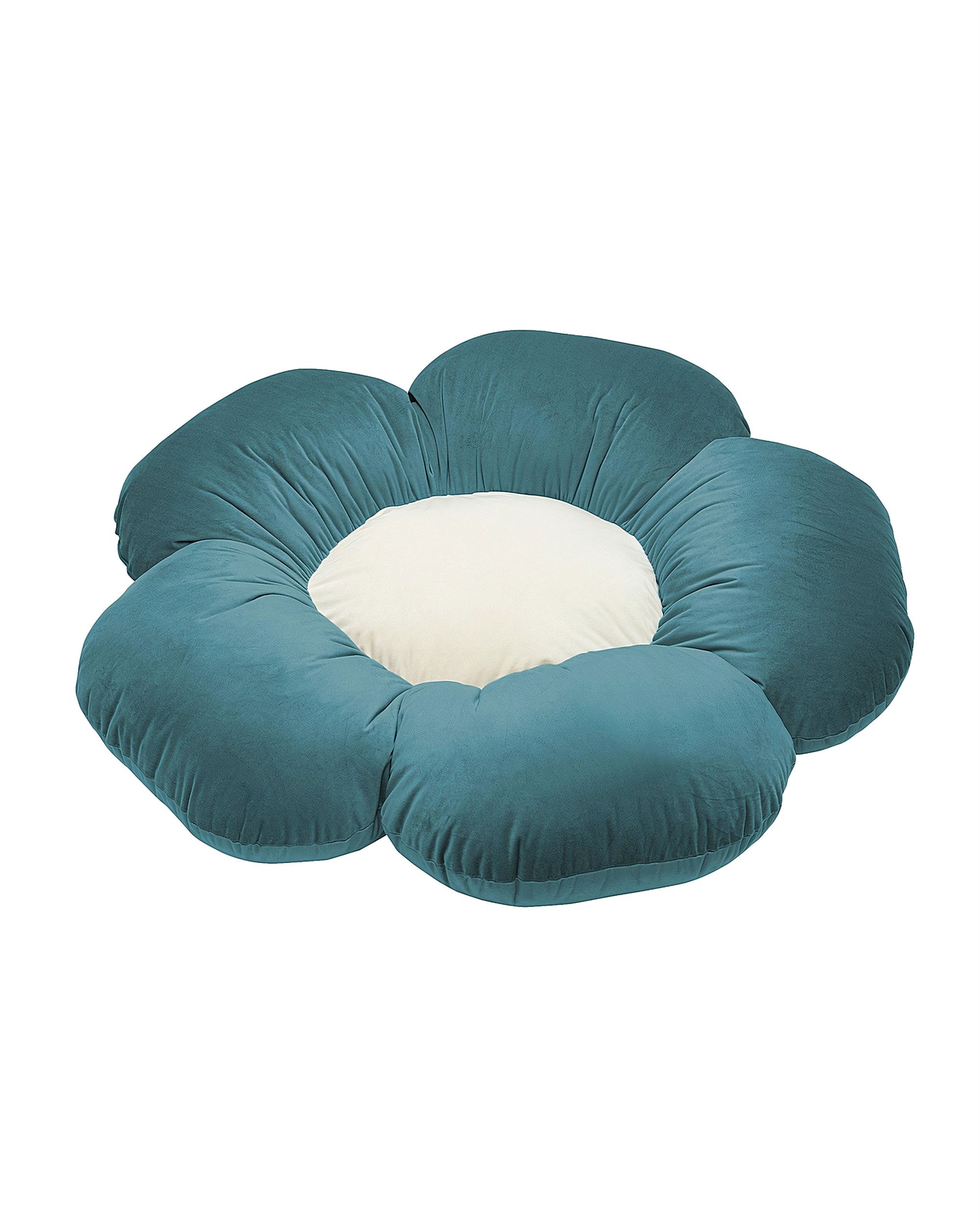 Coussin à fleurs Mia II XXL couleur bleu tissu brillant, velours