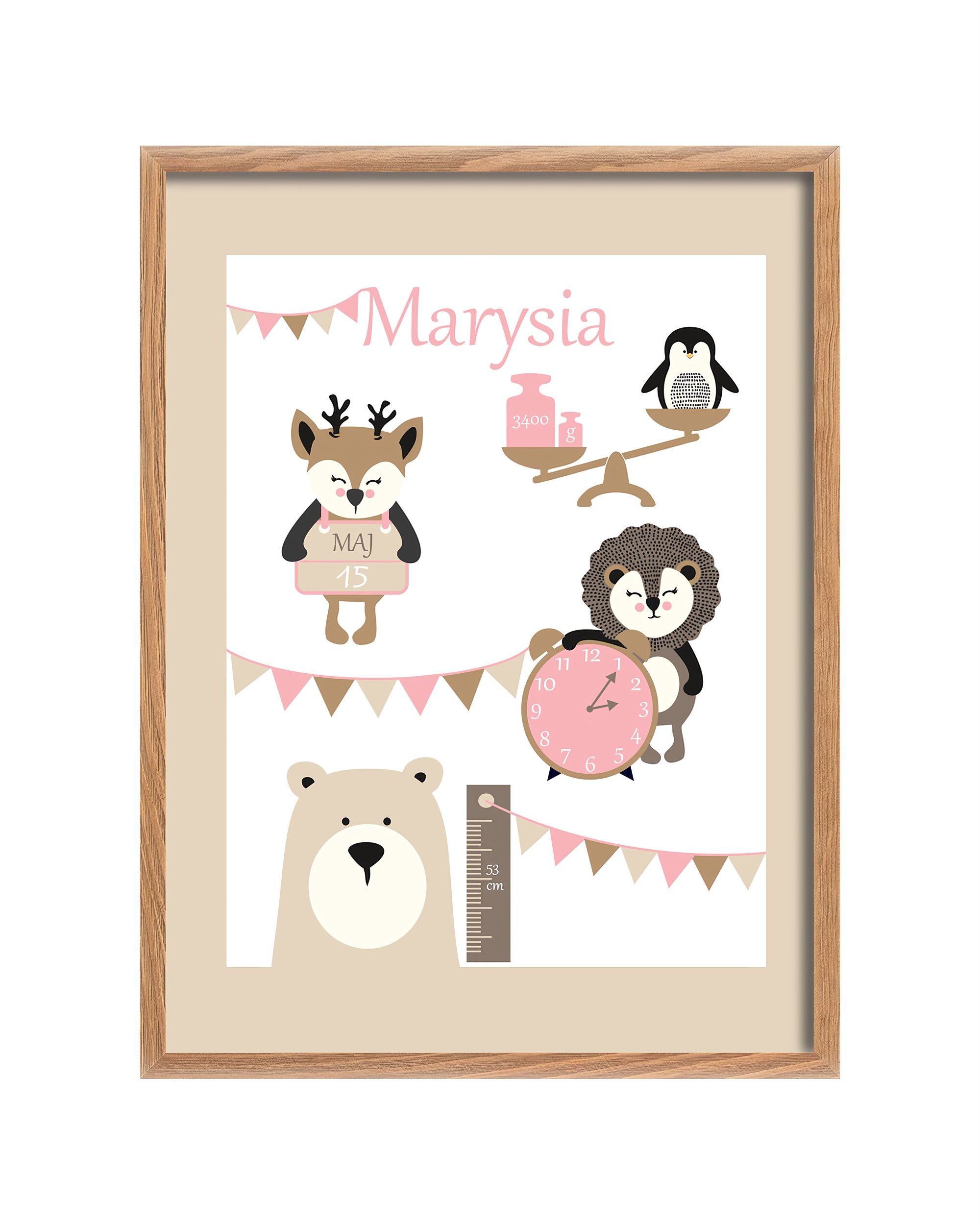 Tableau de naissance personnalisé Grow Up beige
