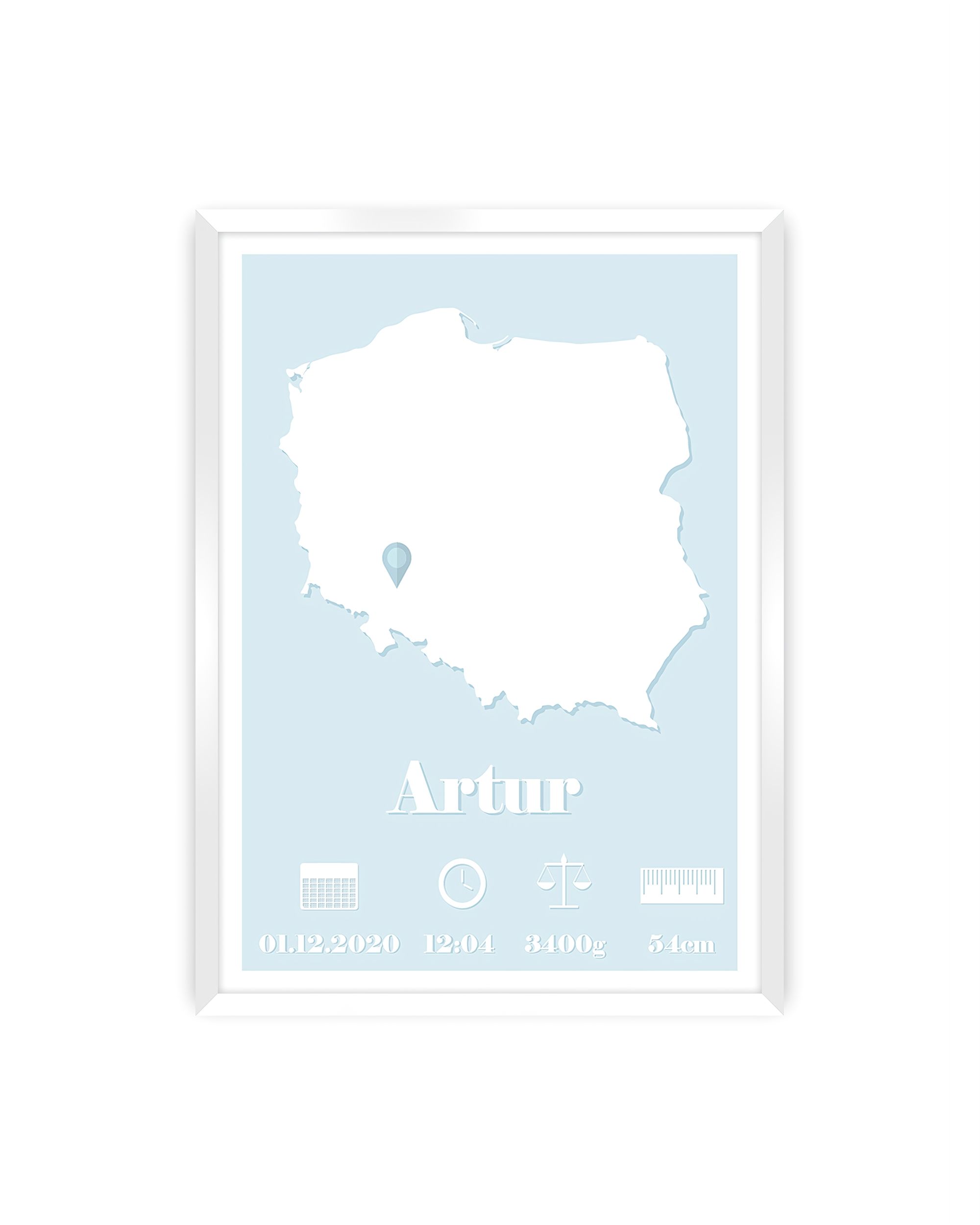 Tableau de naissance personnalisé The Map baby blue