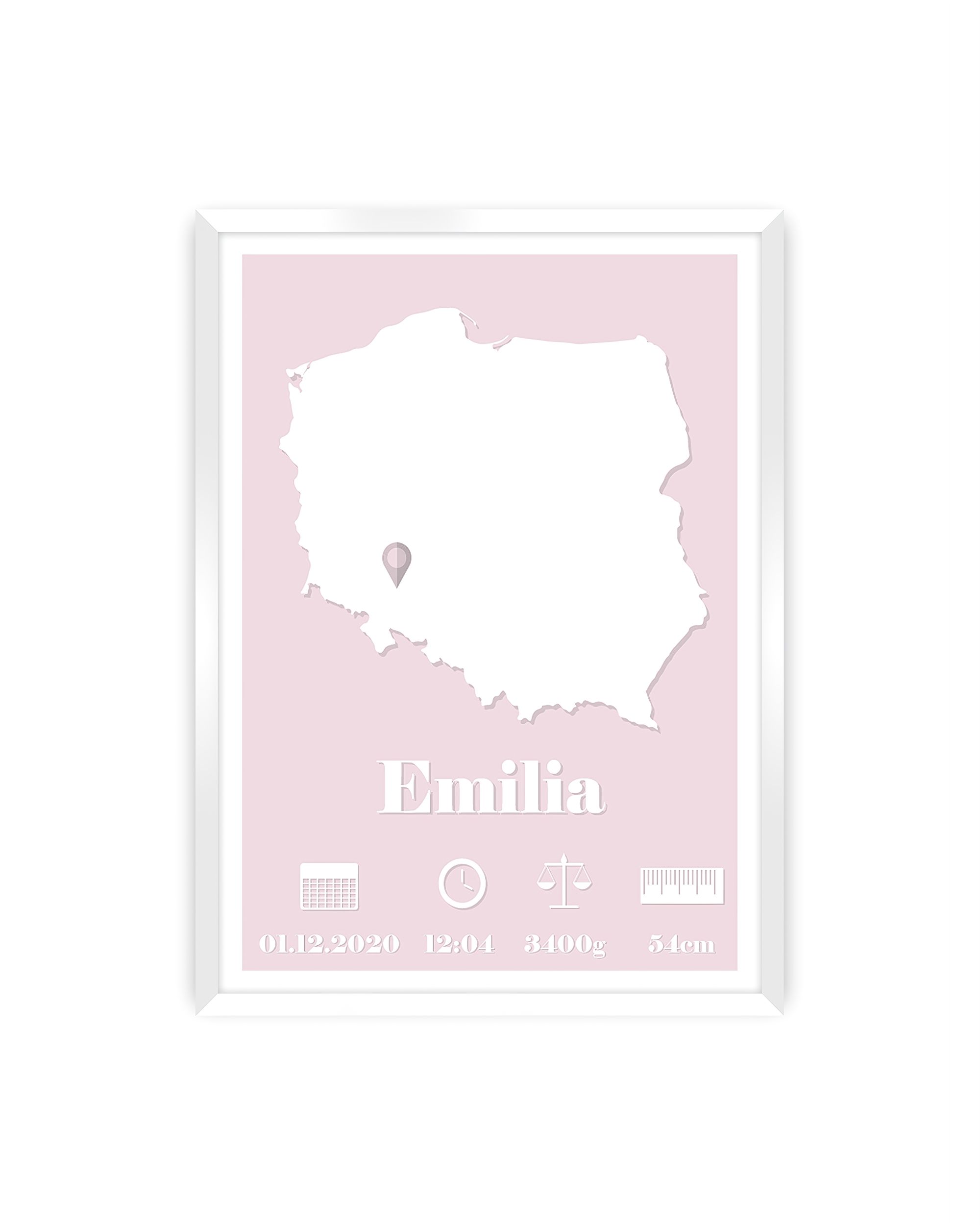 Tableau de naissance personnalisé The Map baby rose
