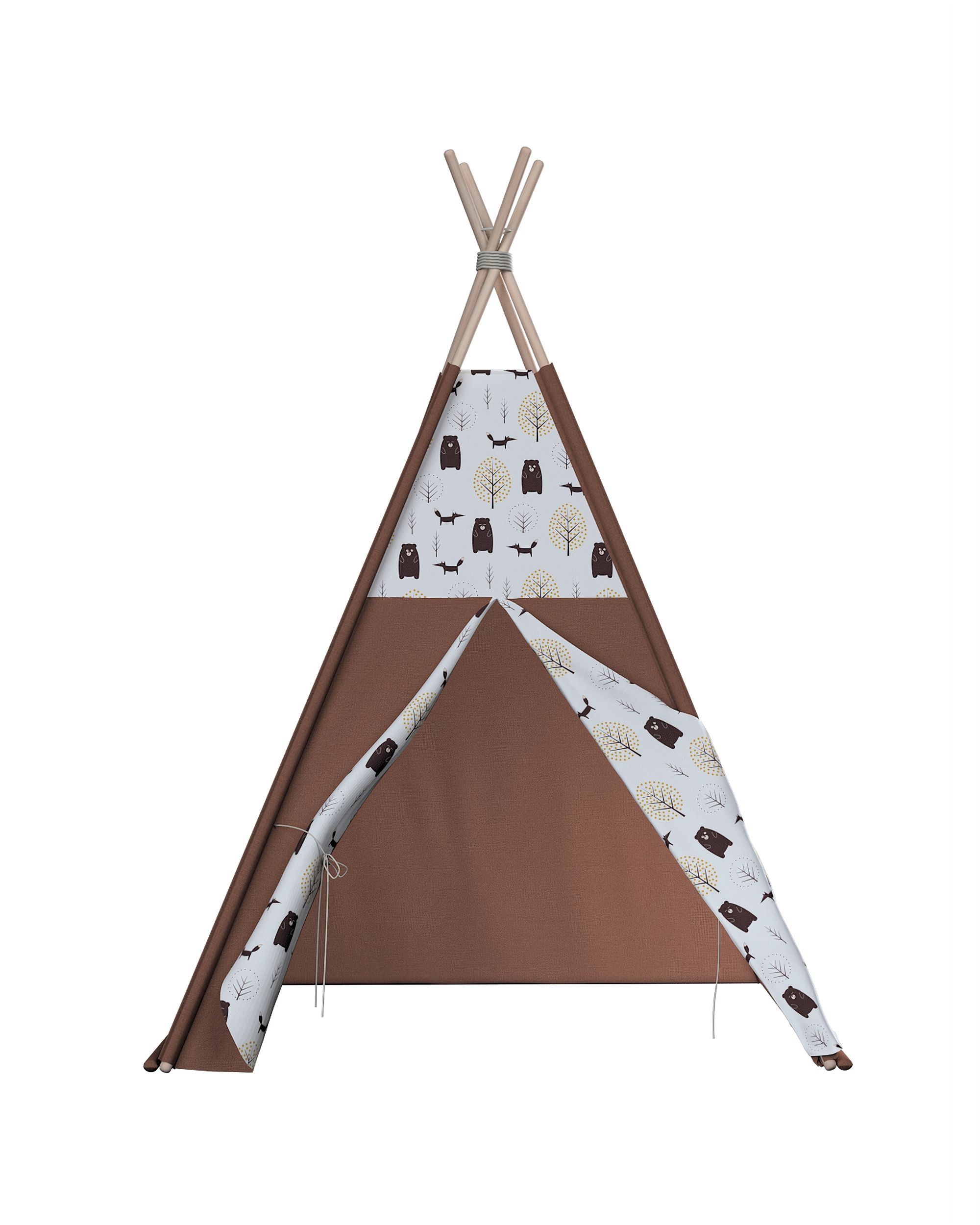 Tente de jeu Tipi couleur marron tissu à motifs (hover)